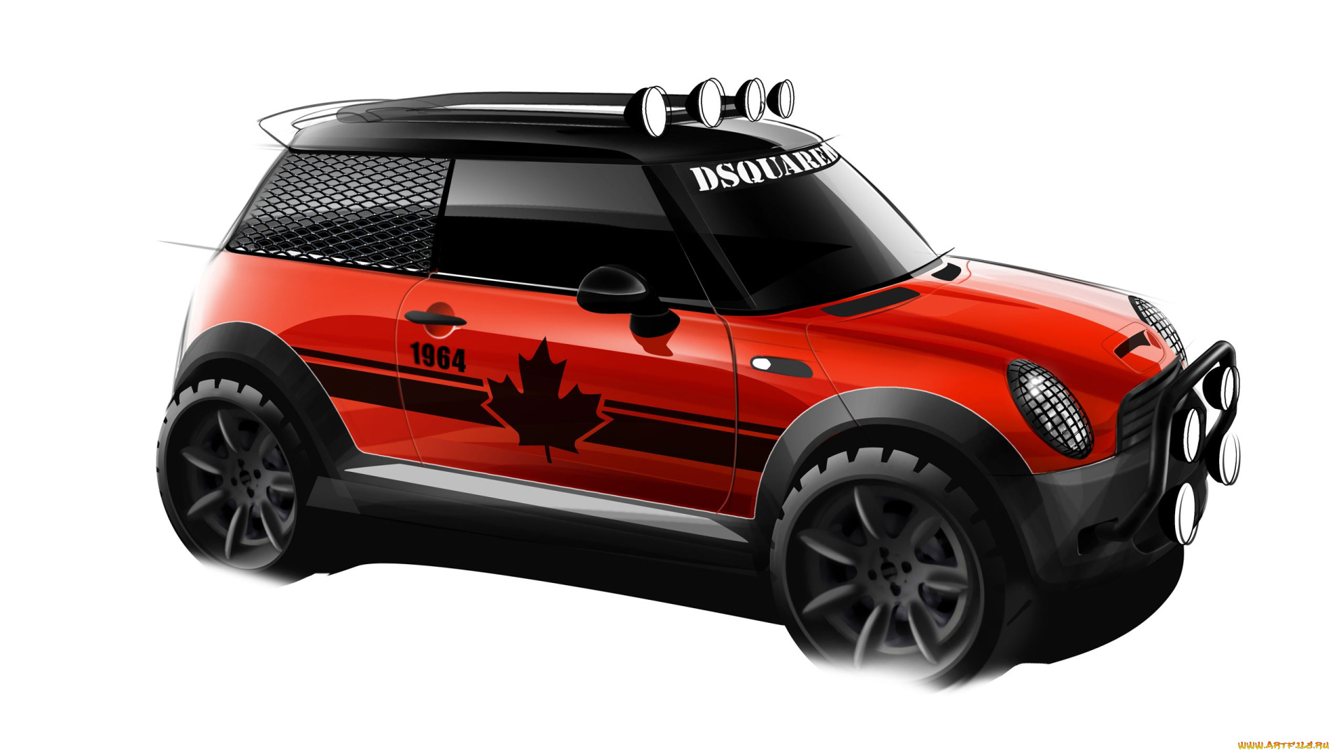 mini, red, mudder, автомобили, рисованные, мини, спортивный, купер