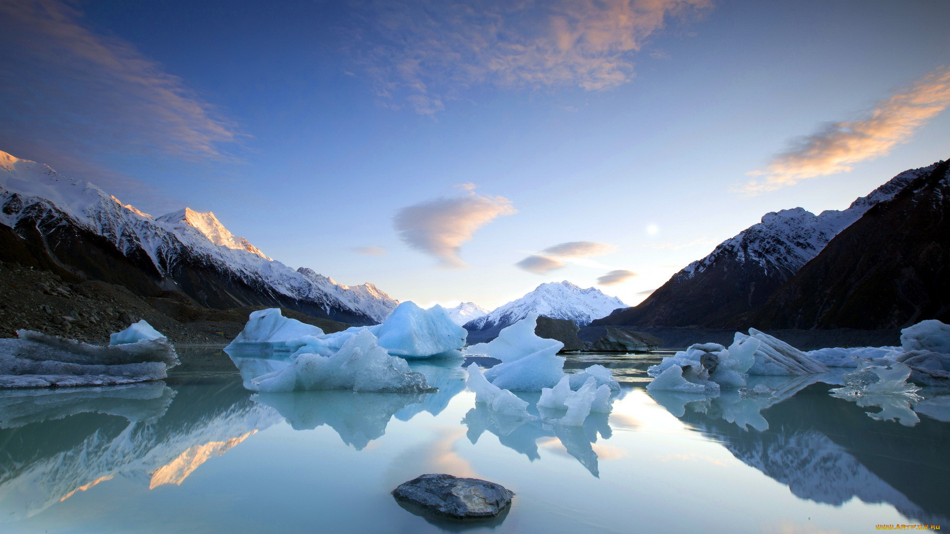 природа, айсберги, ледники, отражение, льдины, вода