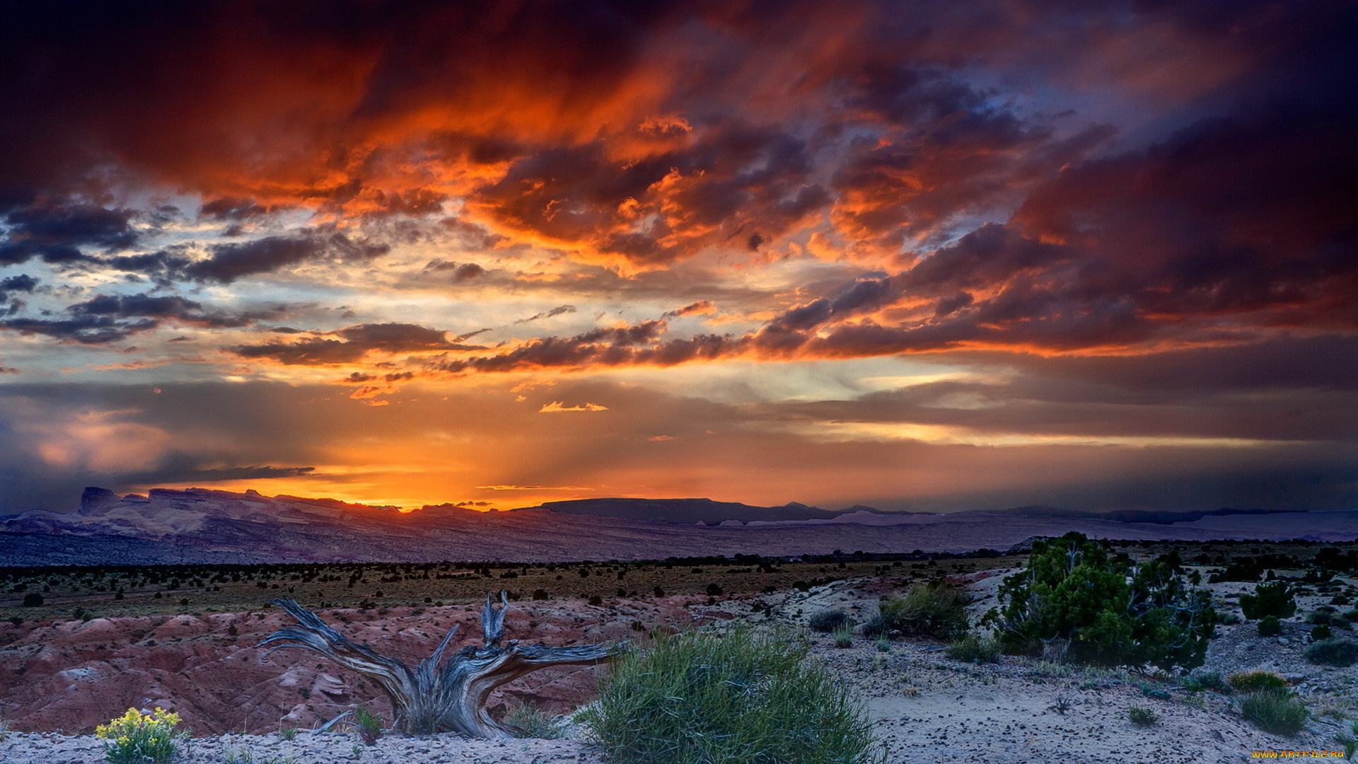 sunset, природа, восходы, закаты, пустыня, закат, тучи, горы