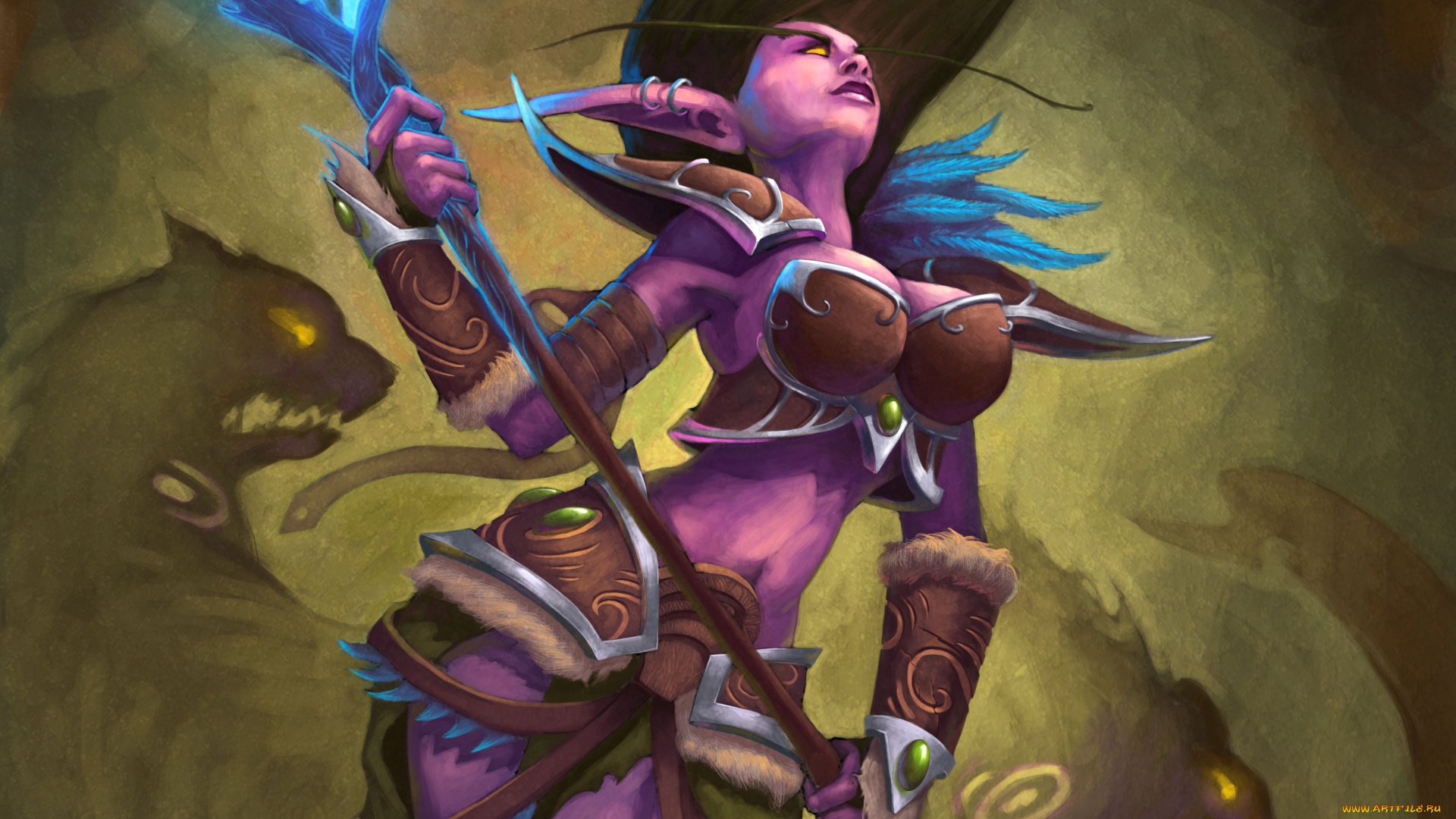 world, of, warcraft, видео, игры, фан-арт, эльфийка, посох