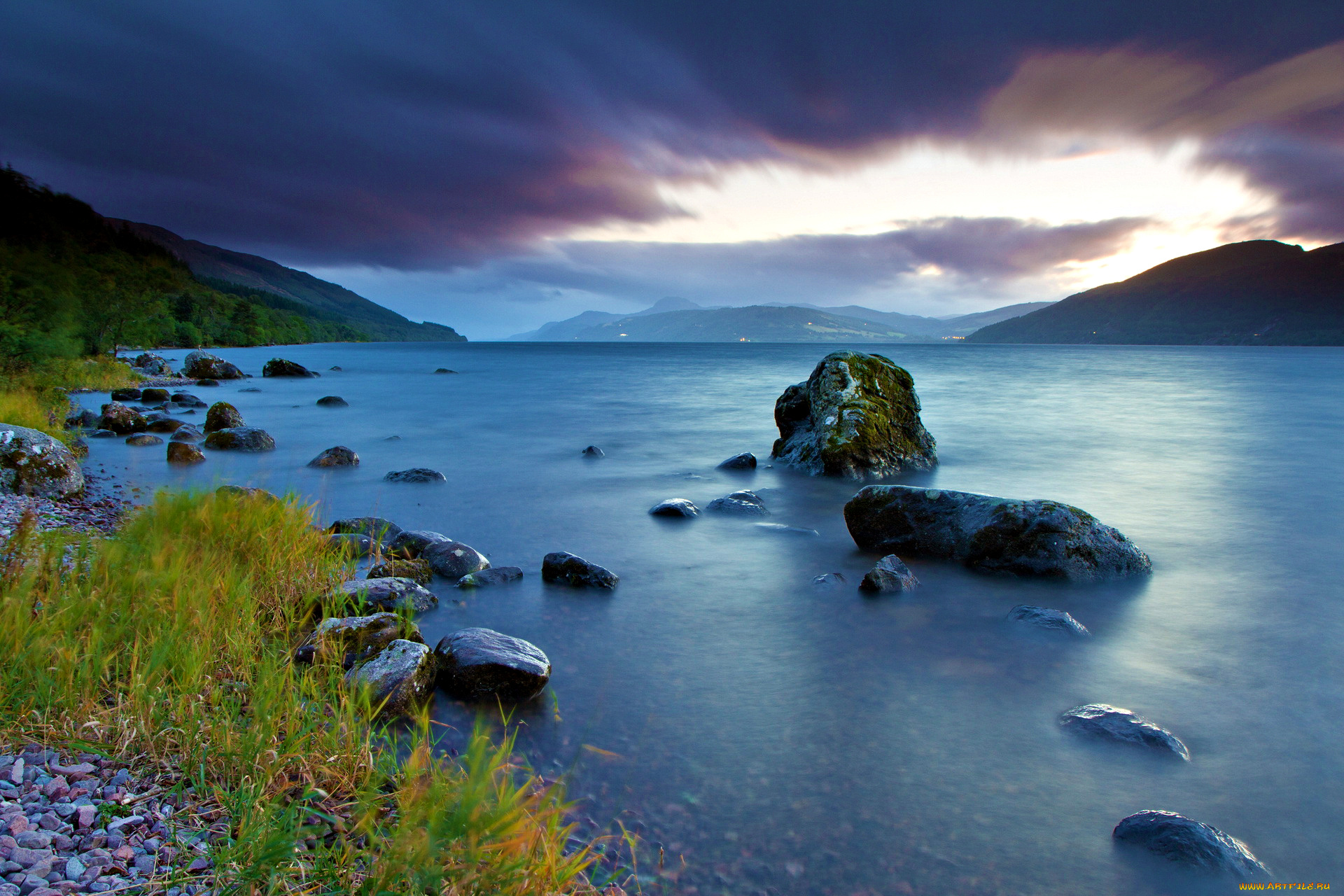 beautiful, view, природа, реки, озера, сумрак, озеро, камни, тучи, горы