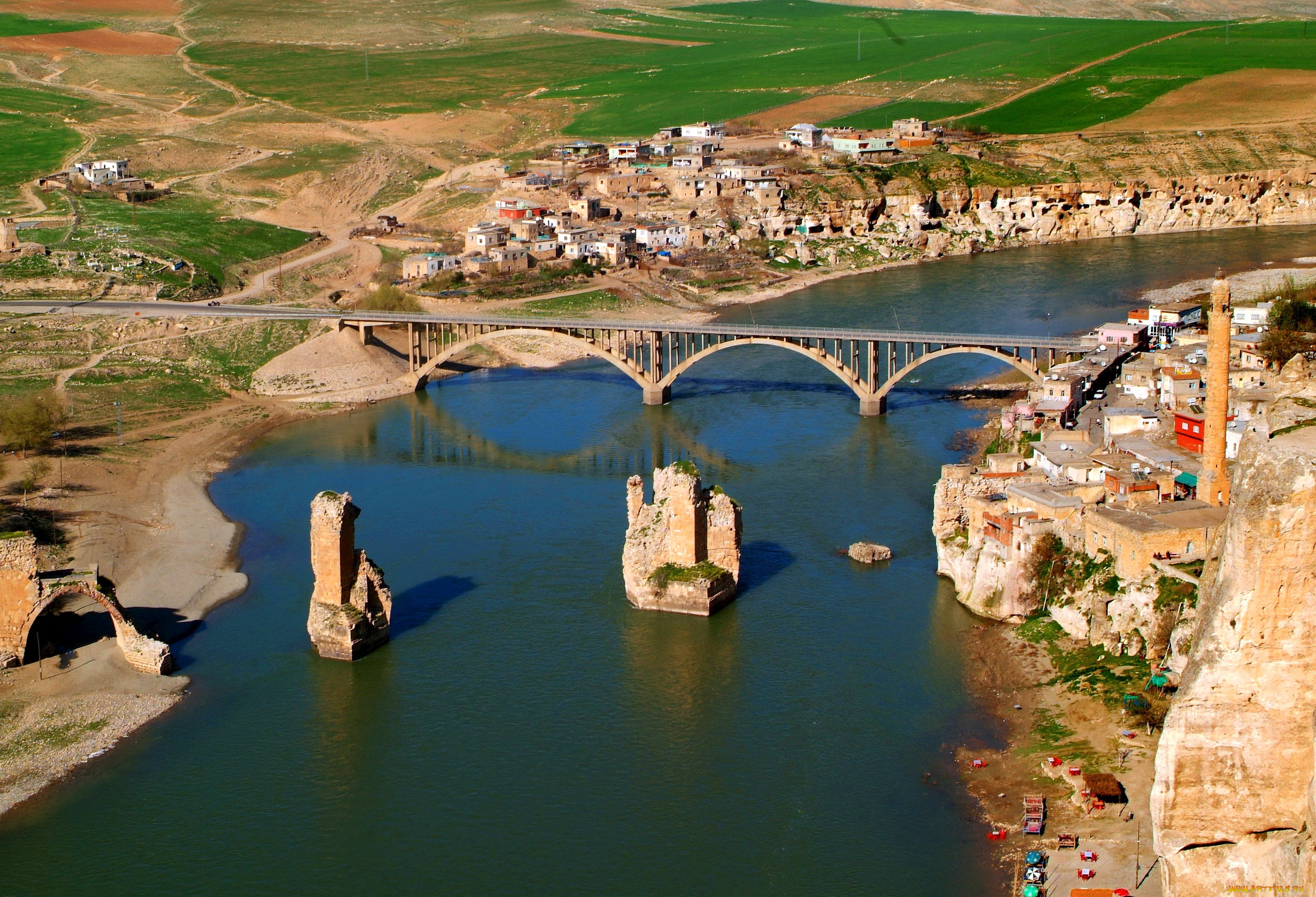 hasankeyf, turkey, города, мосты, дома, река, мост