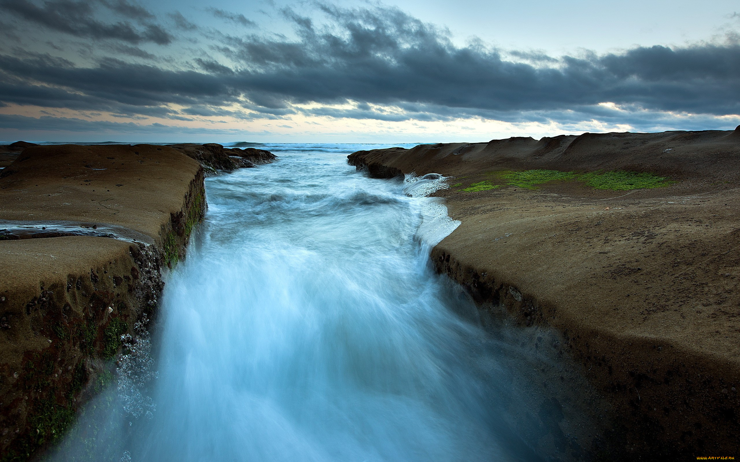 природа, побережье, пролив, поток, океан