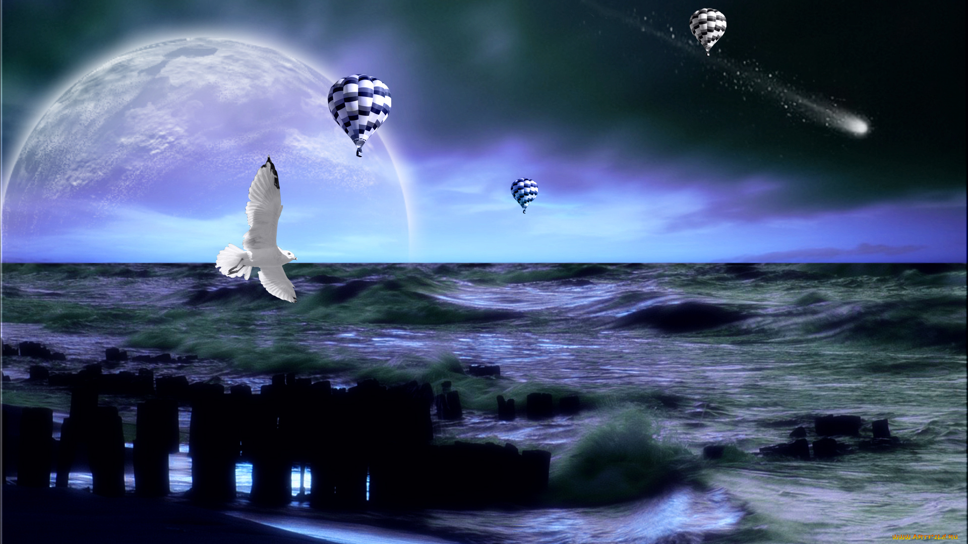 3д, графика, atmosphere, mood, атмосфера, настроения, шторм, океан, планета, тучи, чайка