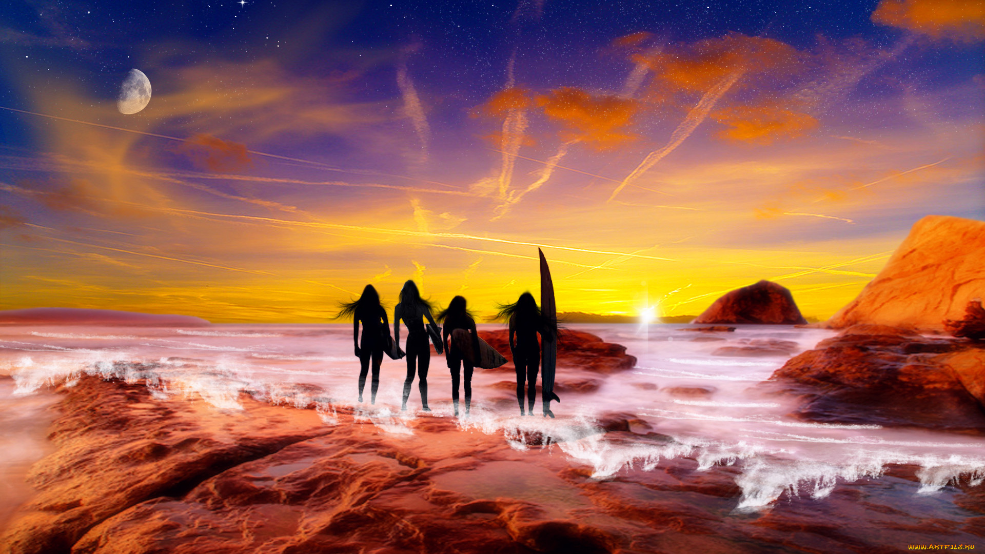 3д, графика, atmosphere, mood, атмосфера, настроения, фигуры, облака, планеты, пляж, океан