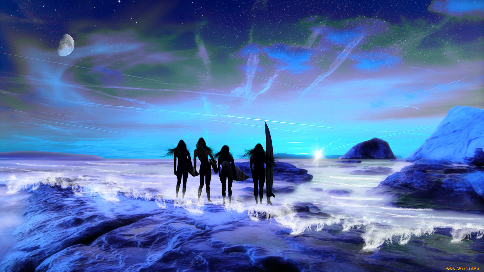 3д, графика, atmosphere, mood, атмосфера, настроения, фигуры, облака, планеты, пляж, океан