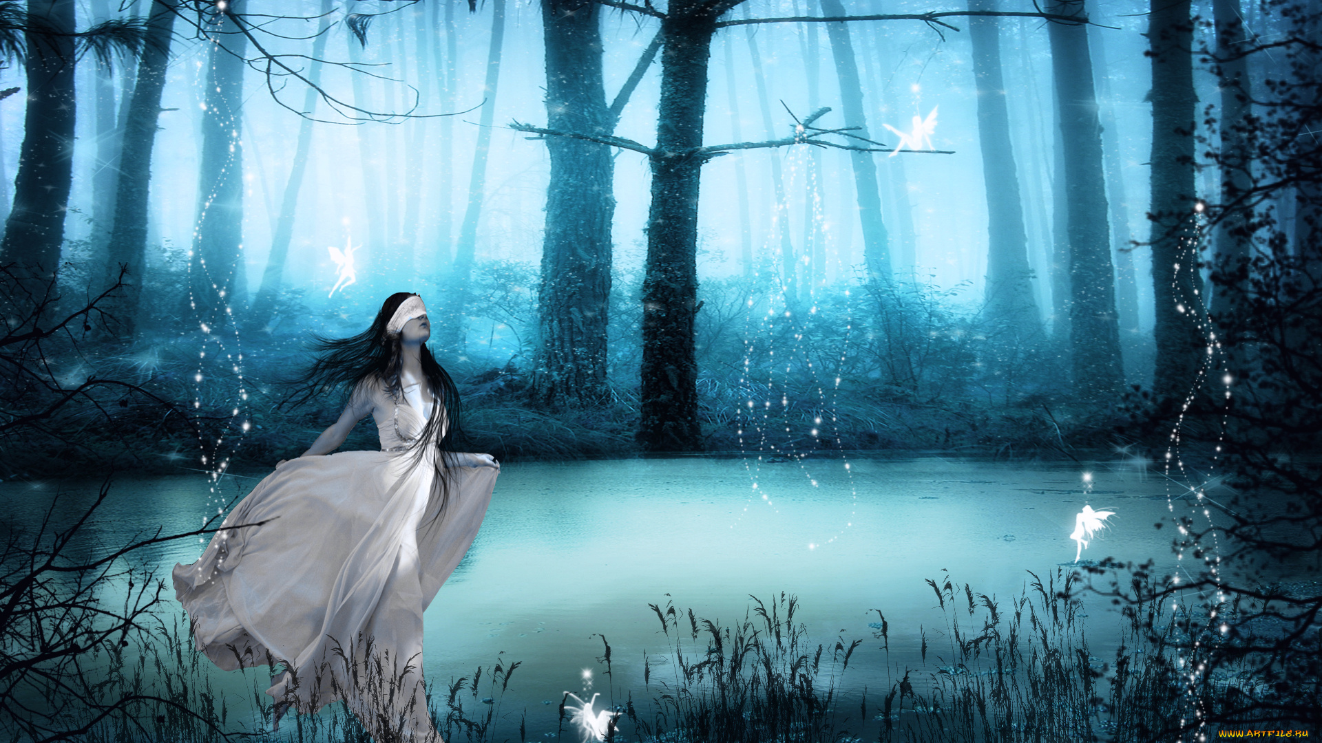 3д, графика, fantasy, фантазия, феи, девушка, озеро, лес
