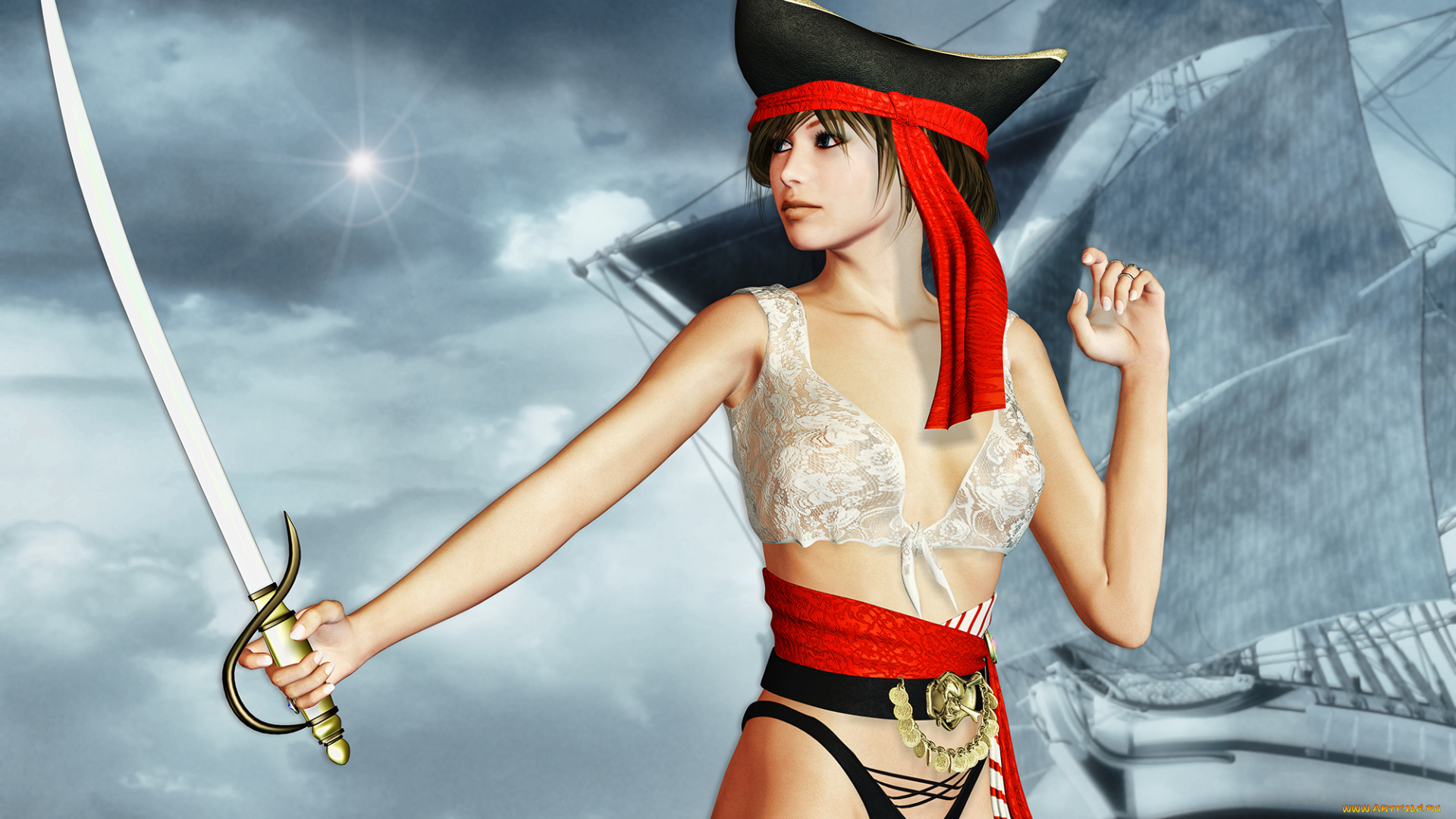 3д, графика, fantasy, фантазия, паруса, сабля