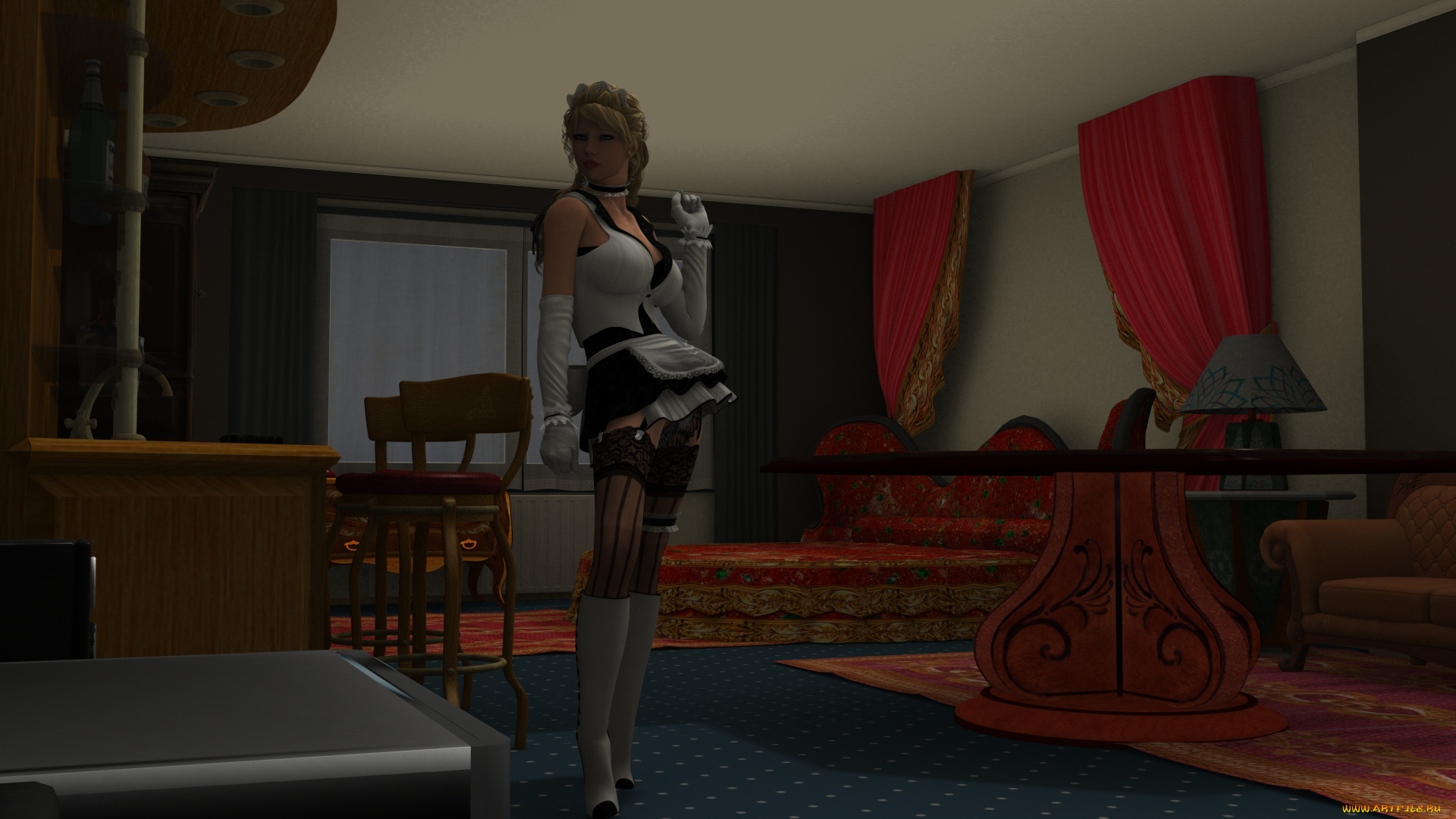 3д, графика, people, люди, девушка, комната