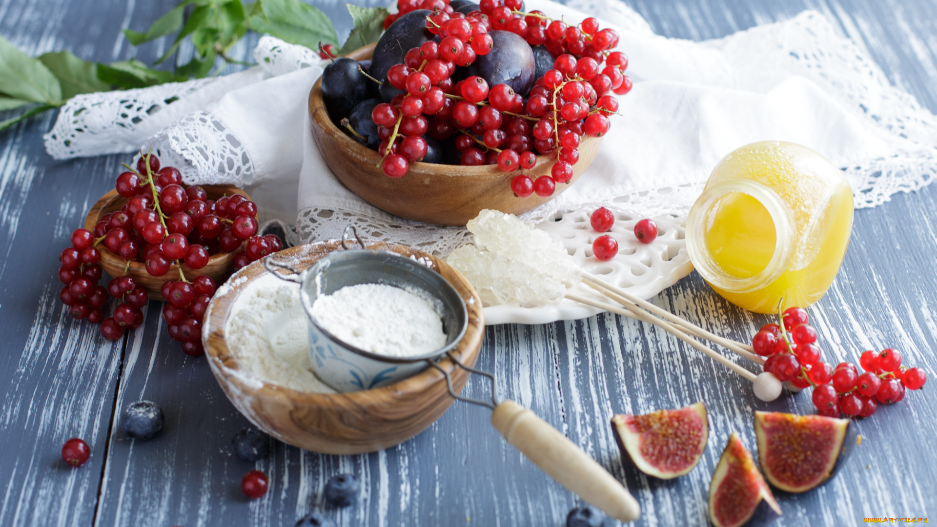 еда, разное, мука, мёд, инжир, красная, смородина