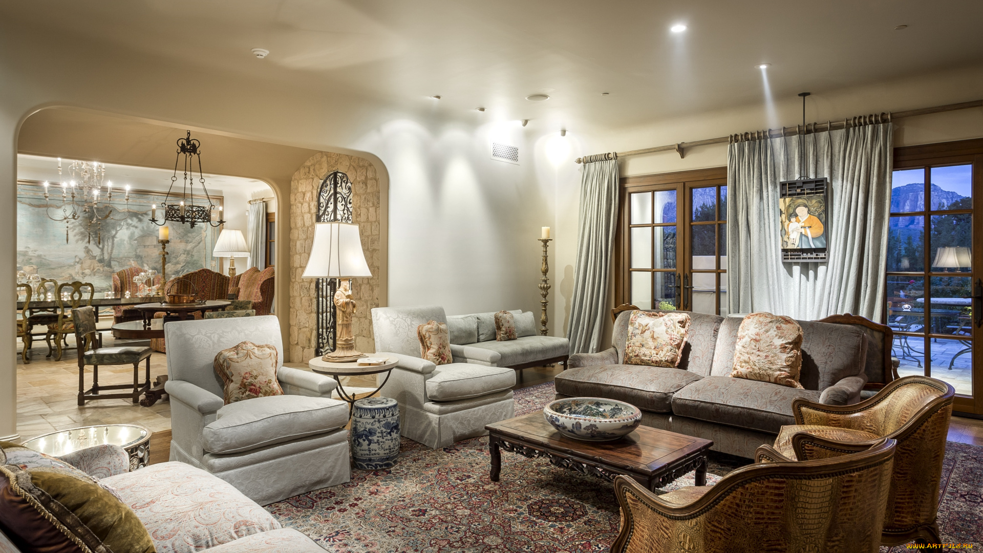 интерьер, гостиная, столик, диван, кресла