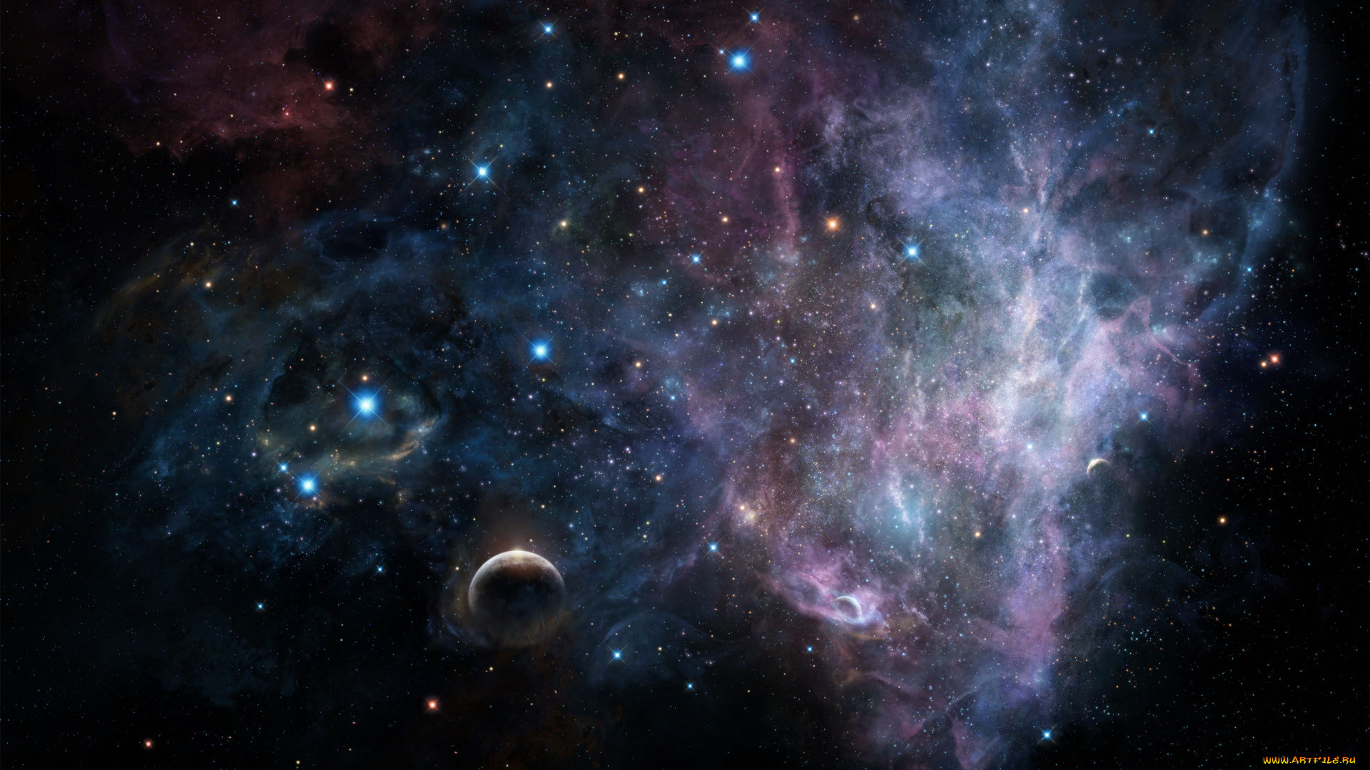 космос, арт, планеты, звезды, tsujiki