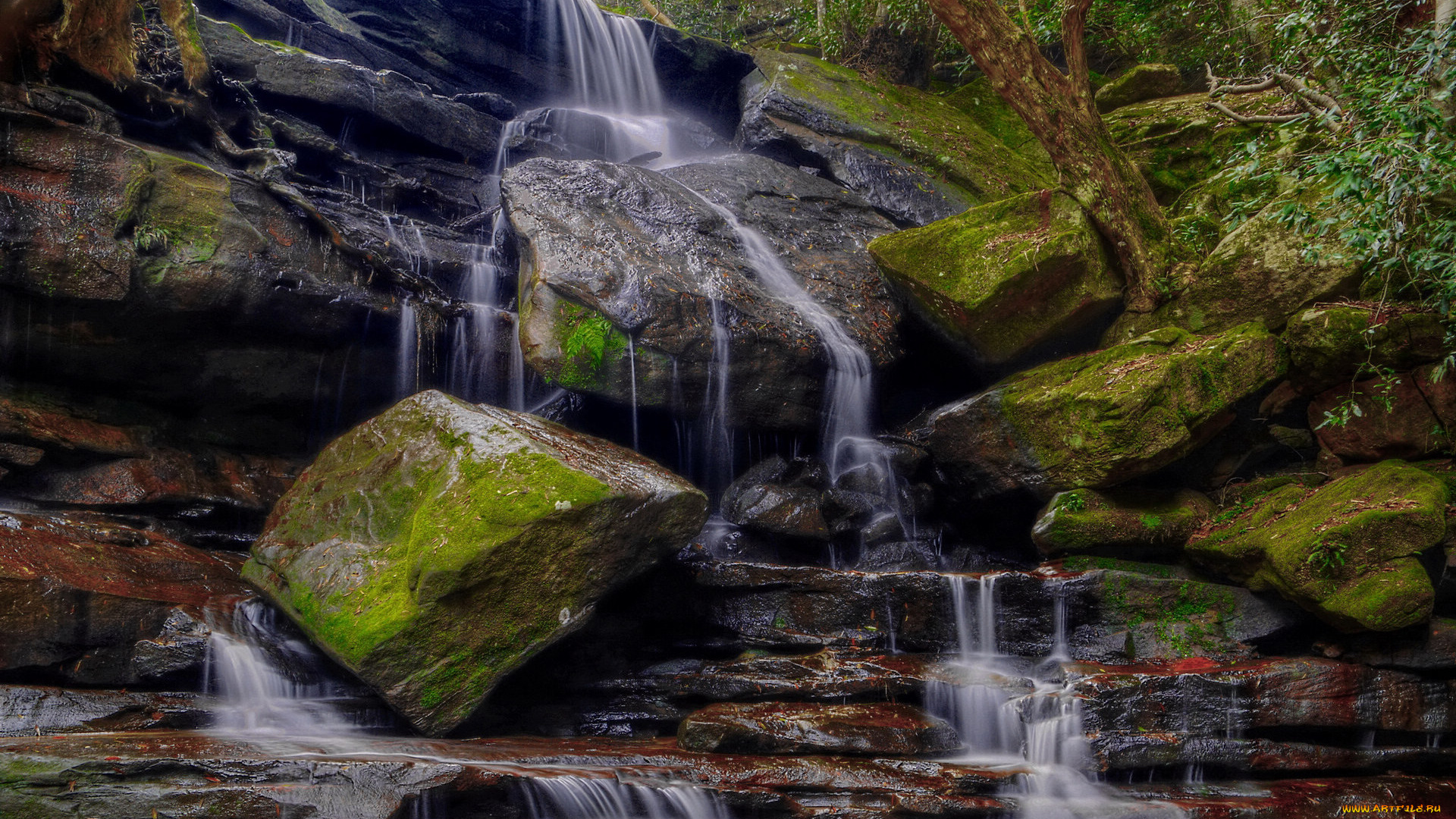 природа, водопады, камни, вода