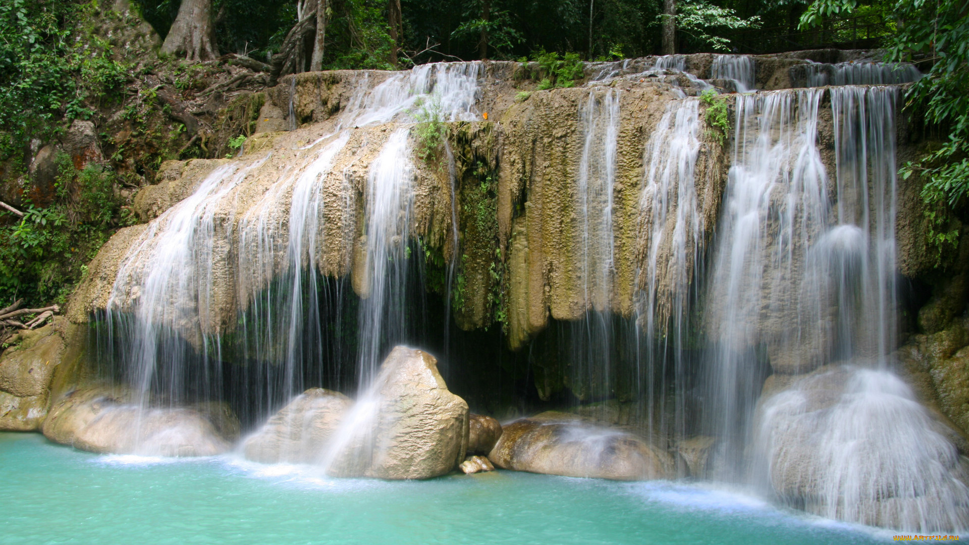природа, водопады, лес, вода