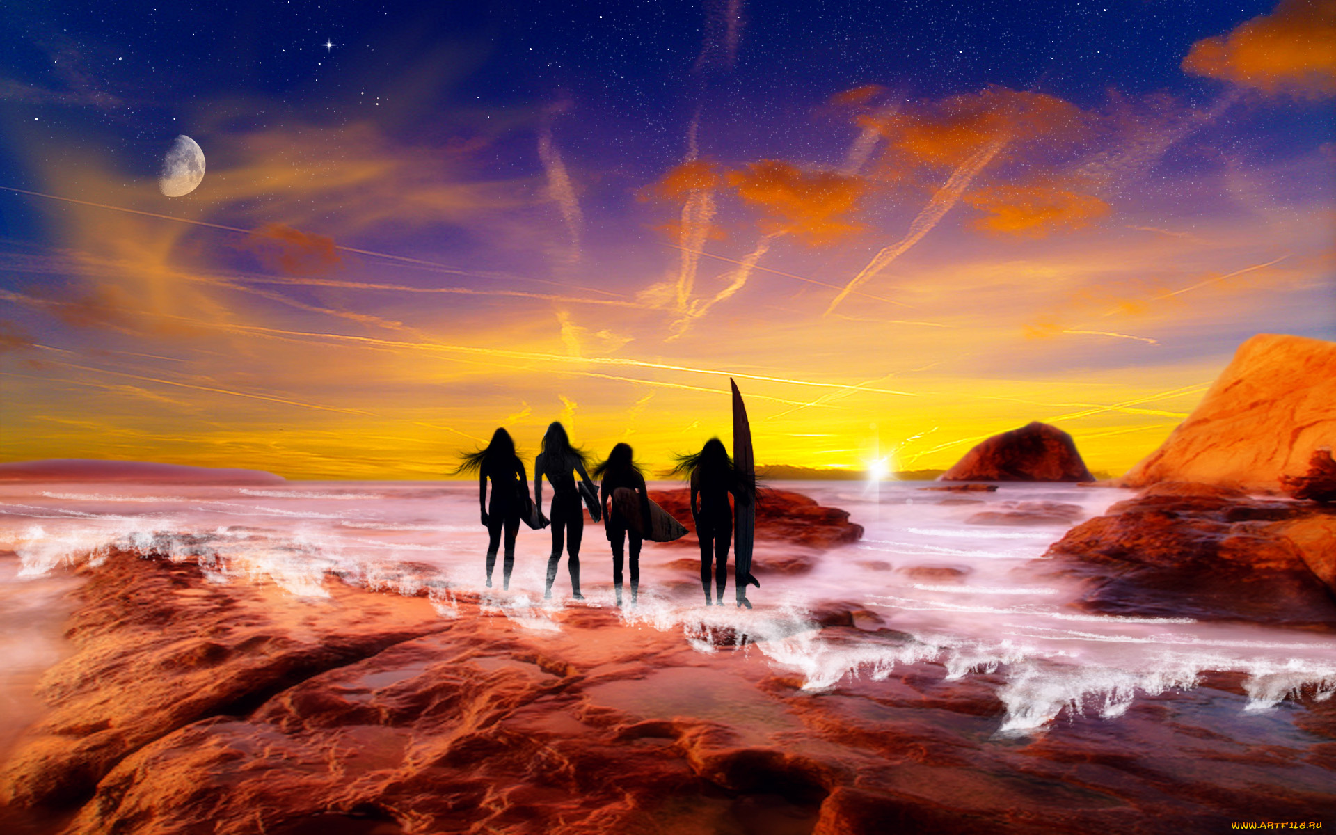 3д, графика, atmosphere, mood, атмосфера, настроения, фигуры, облака, планеты, пляж, океан