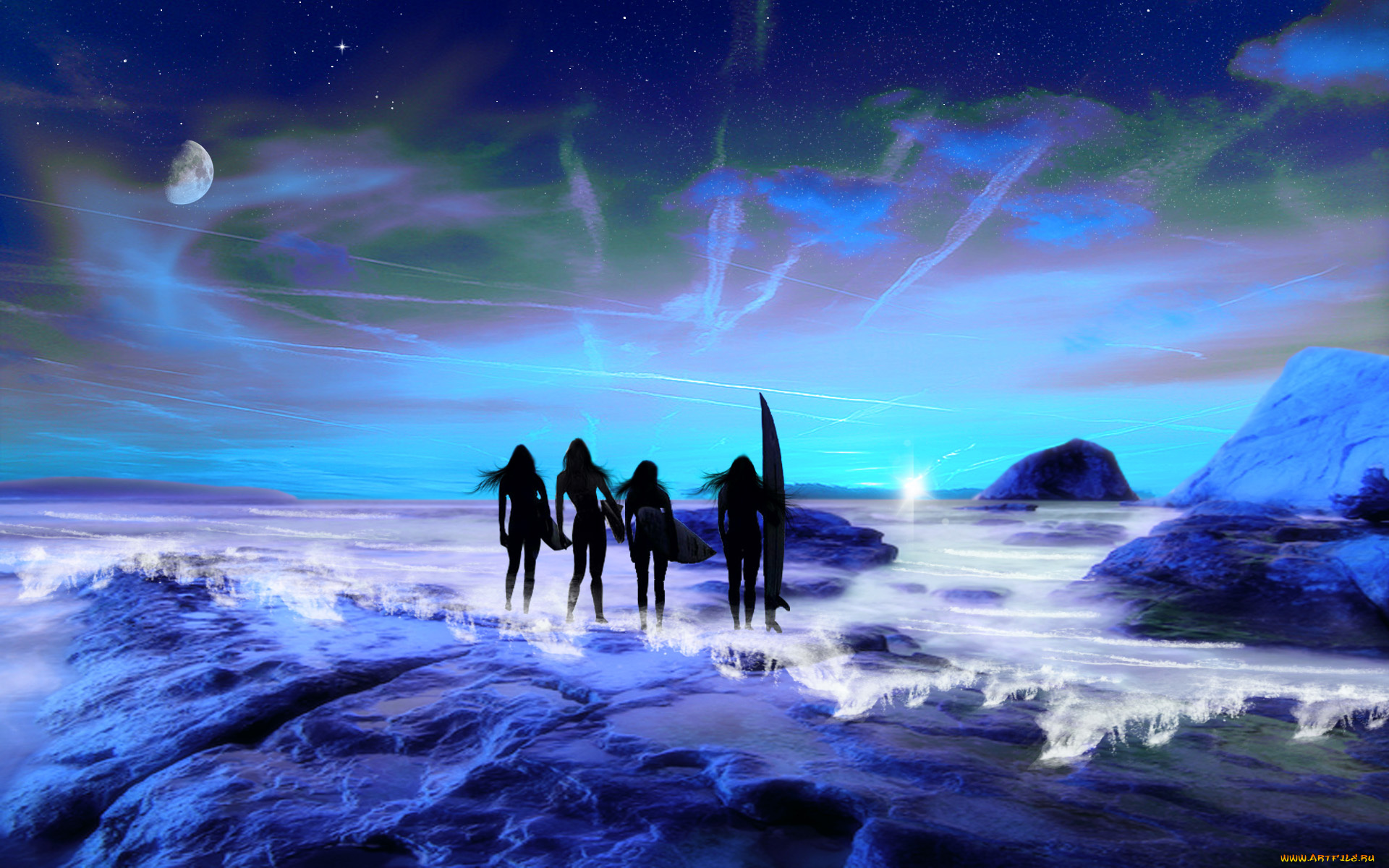 3д, графика, atmosphere, mood, атмосфера, настроения, фигуры, облака, планеты, пляж, океан