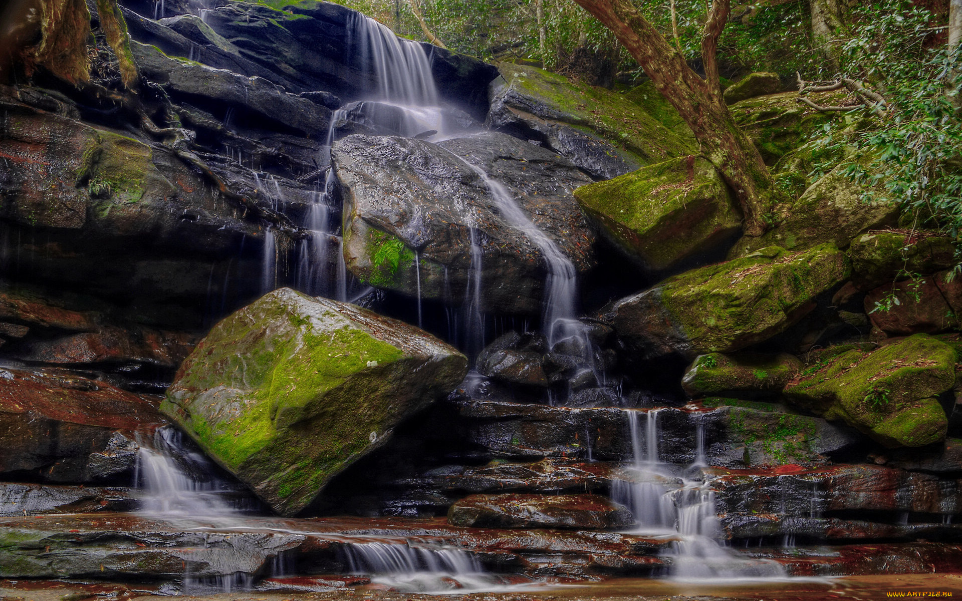природа, водопады, камни, вода