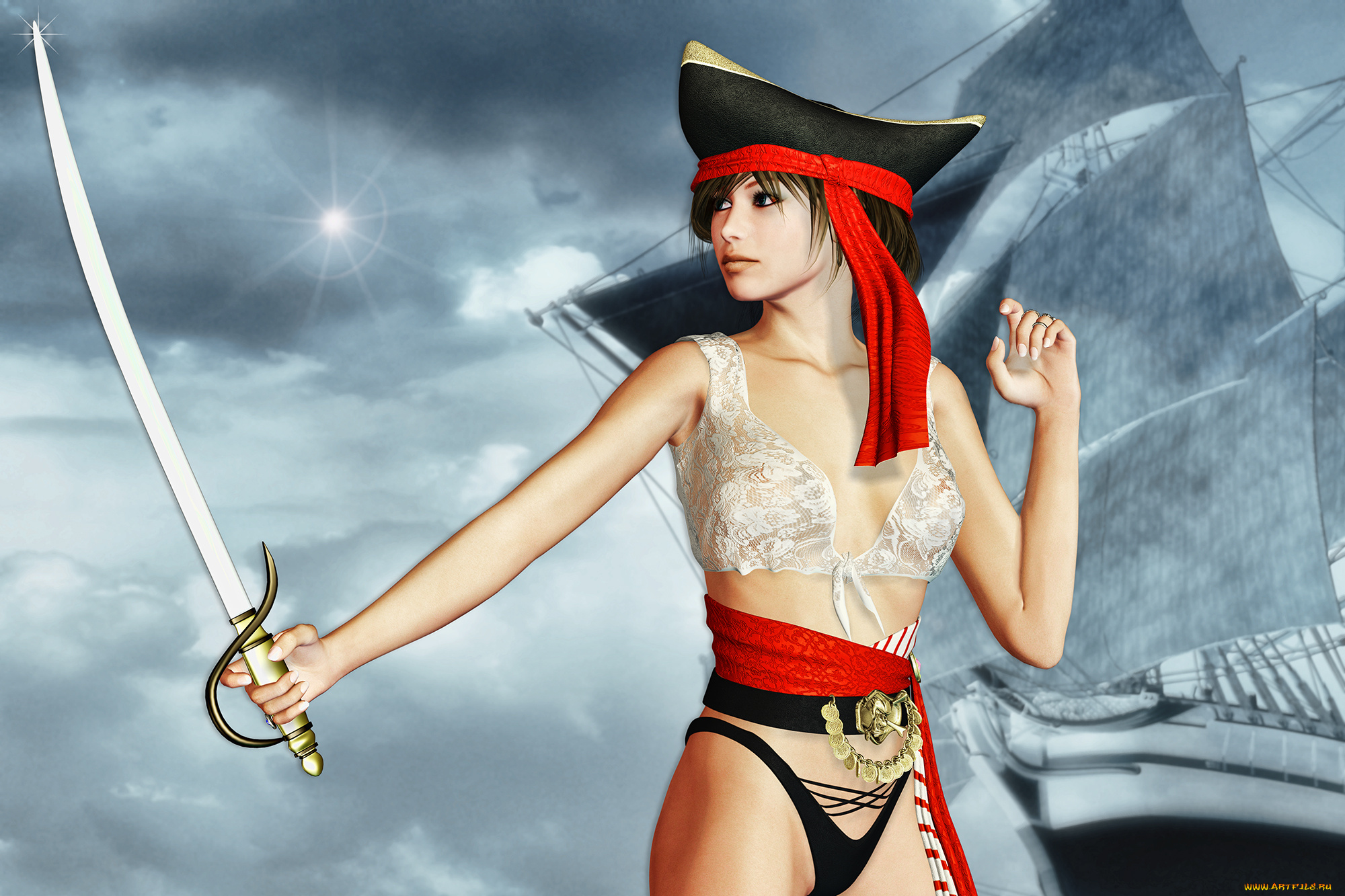 3д, графика, fantasy, фантазия, паруса, сабля