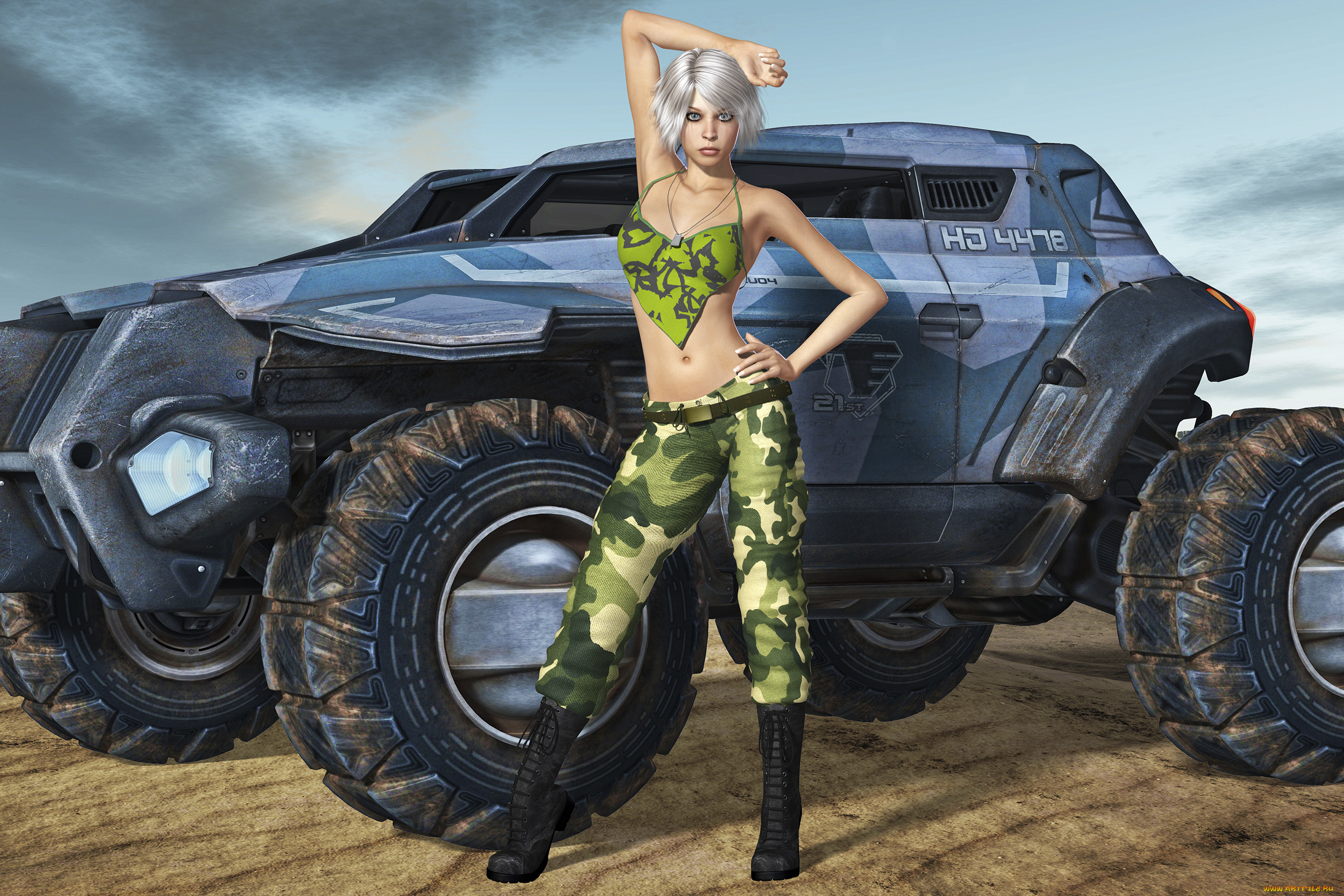 автомобили, 3д, блондинка, автомобиль, сапоги