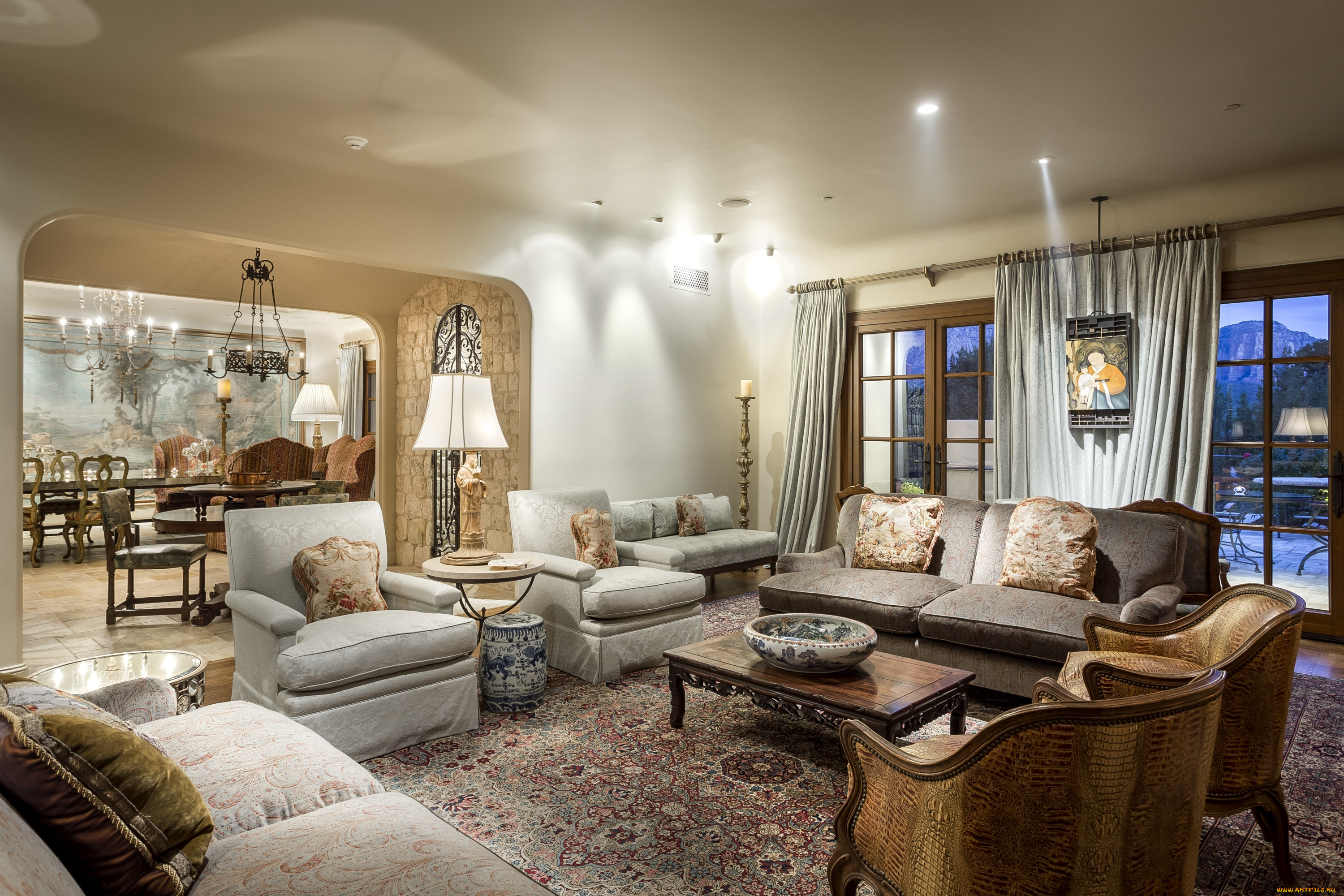 интерьер, гостиная, столик, диван, кресла