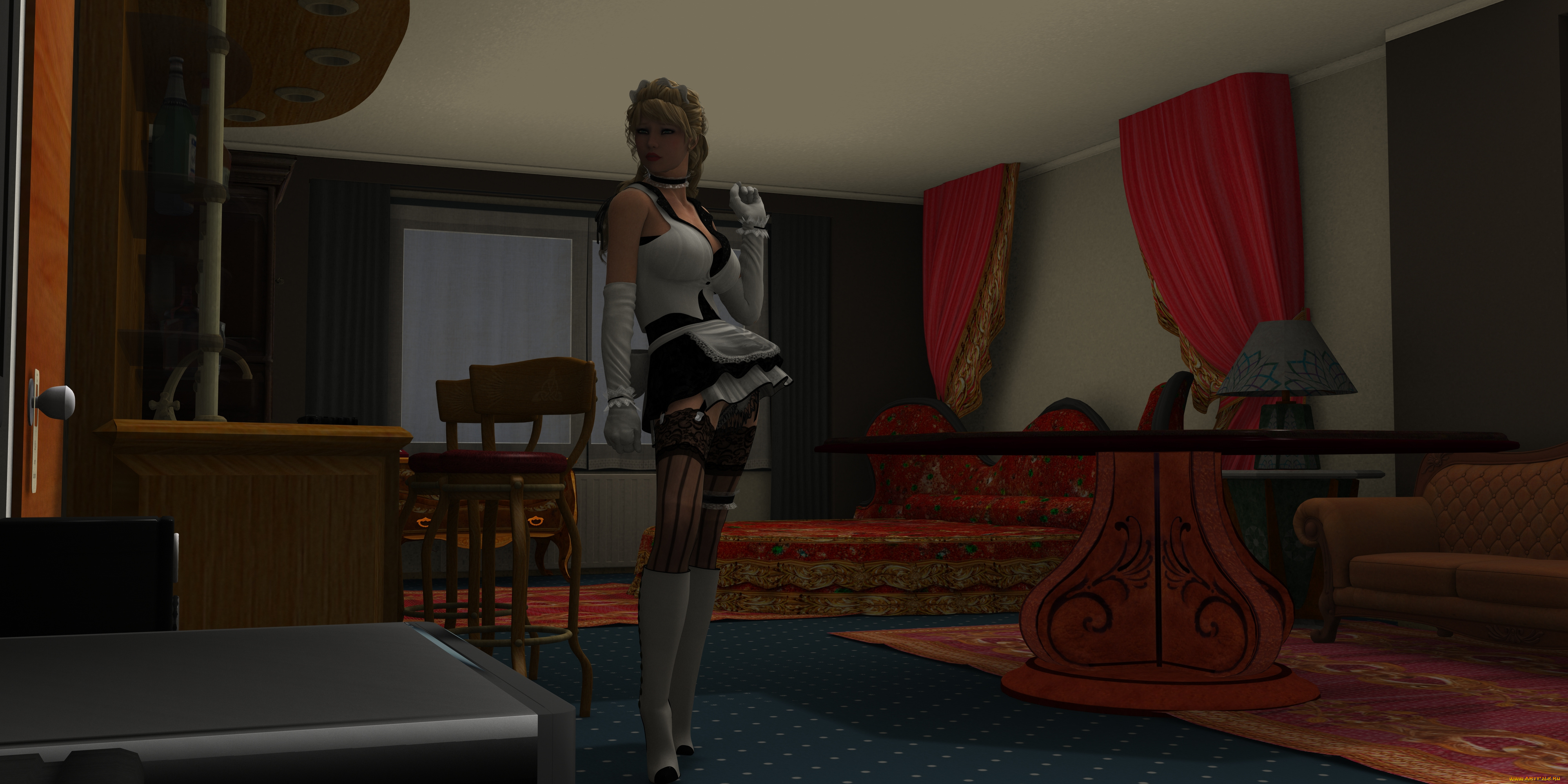 3д, графика, people, люди, девушка, комната