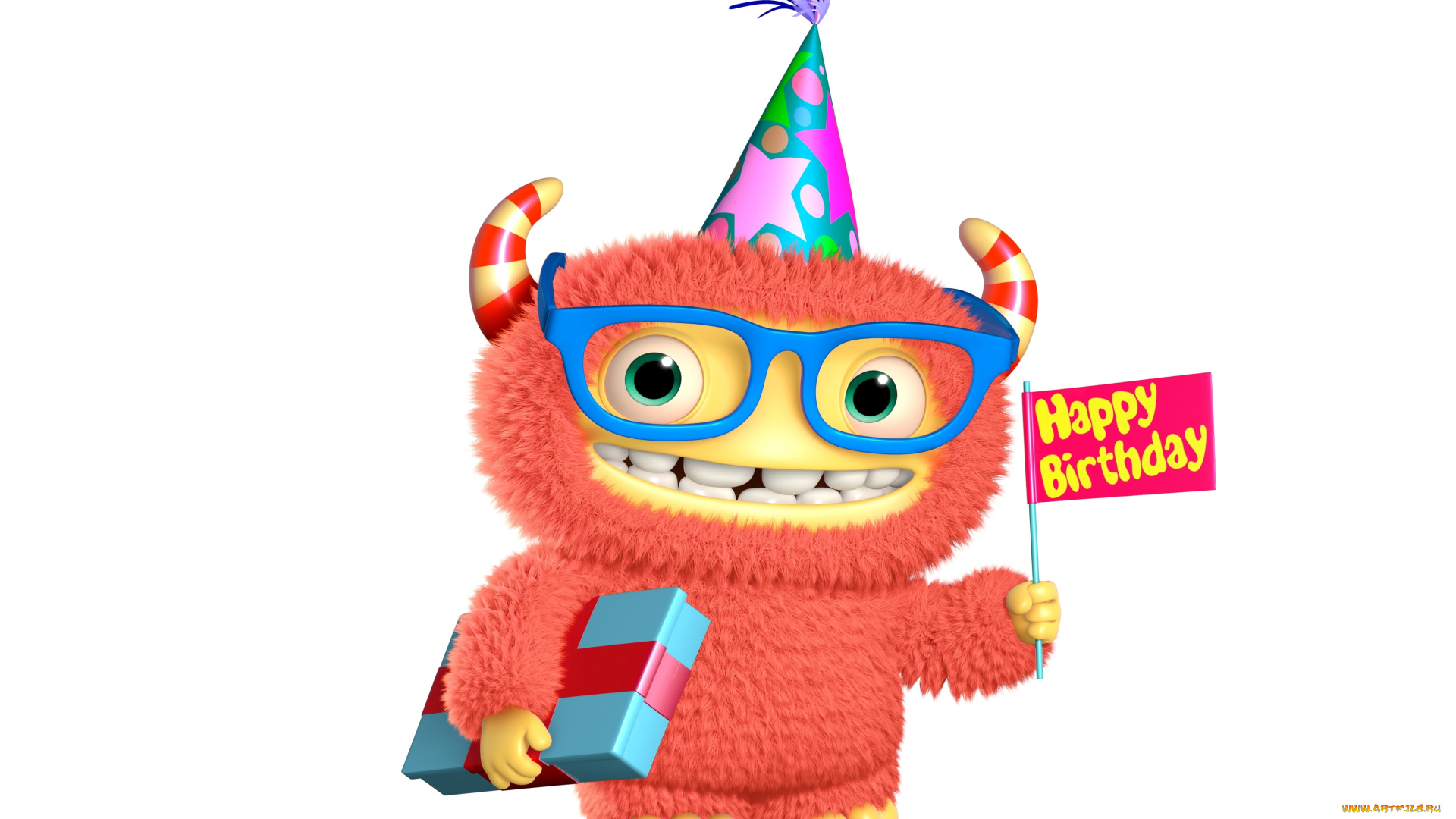 3д, графика, юмор, , humor, cartoon, monster, funny, персонаж, монстр, happy, birthday, smile, cute