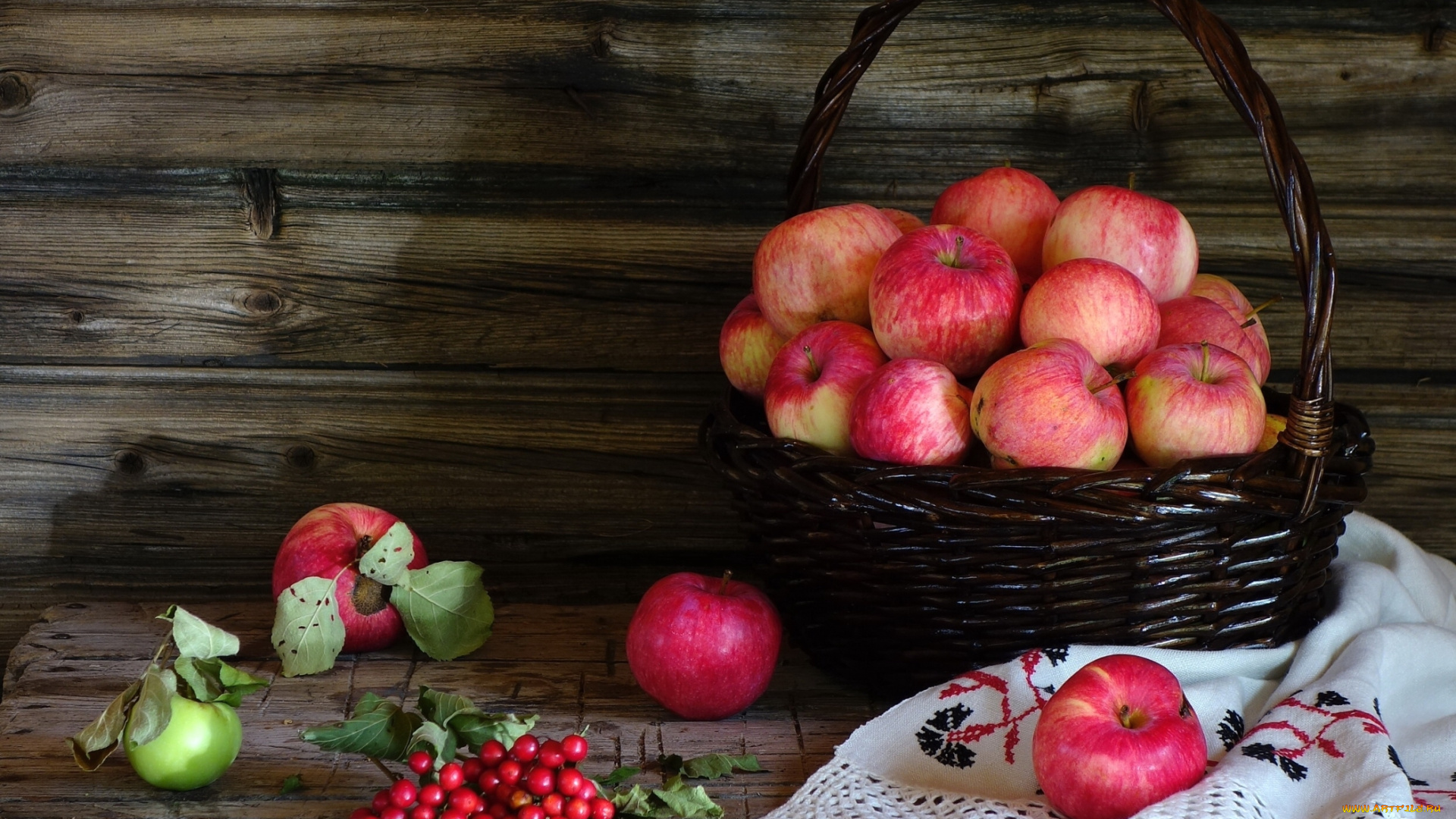 еда, Яблоки, натюрморт, корзинка, яблоки