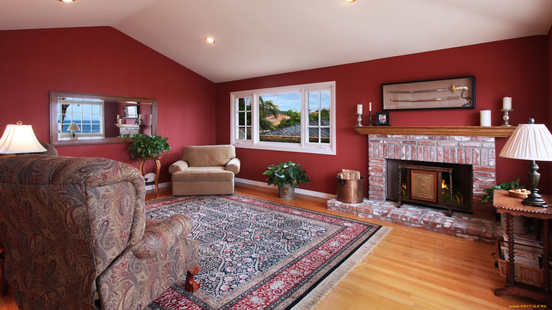 интерьер, гостиная, цветы, мебель, оформление, дизайн