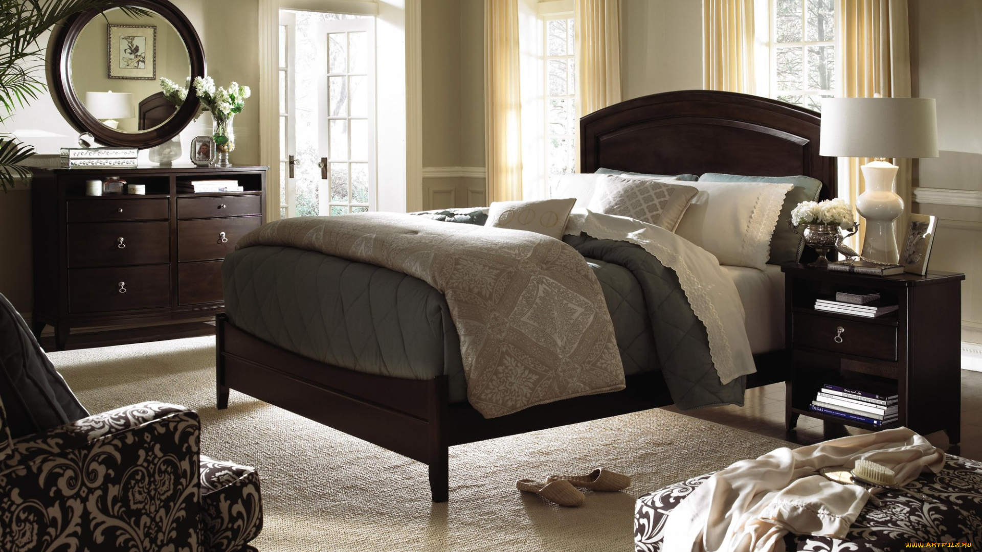 интерьер, спальня, подушки, кровать