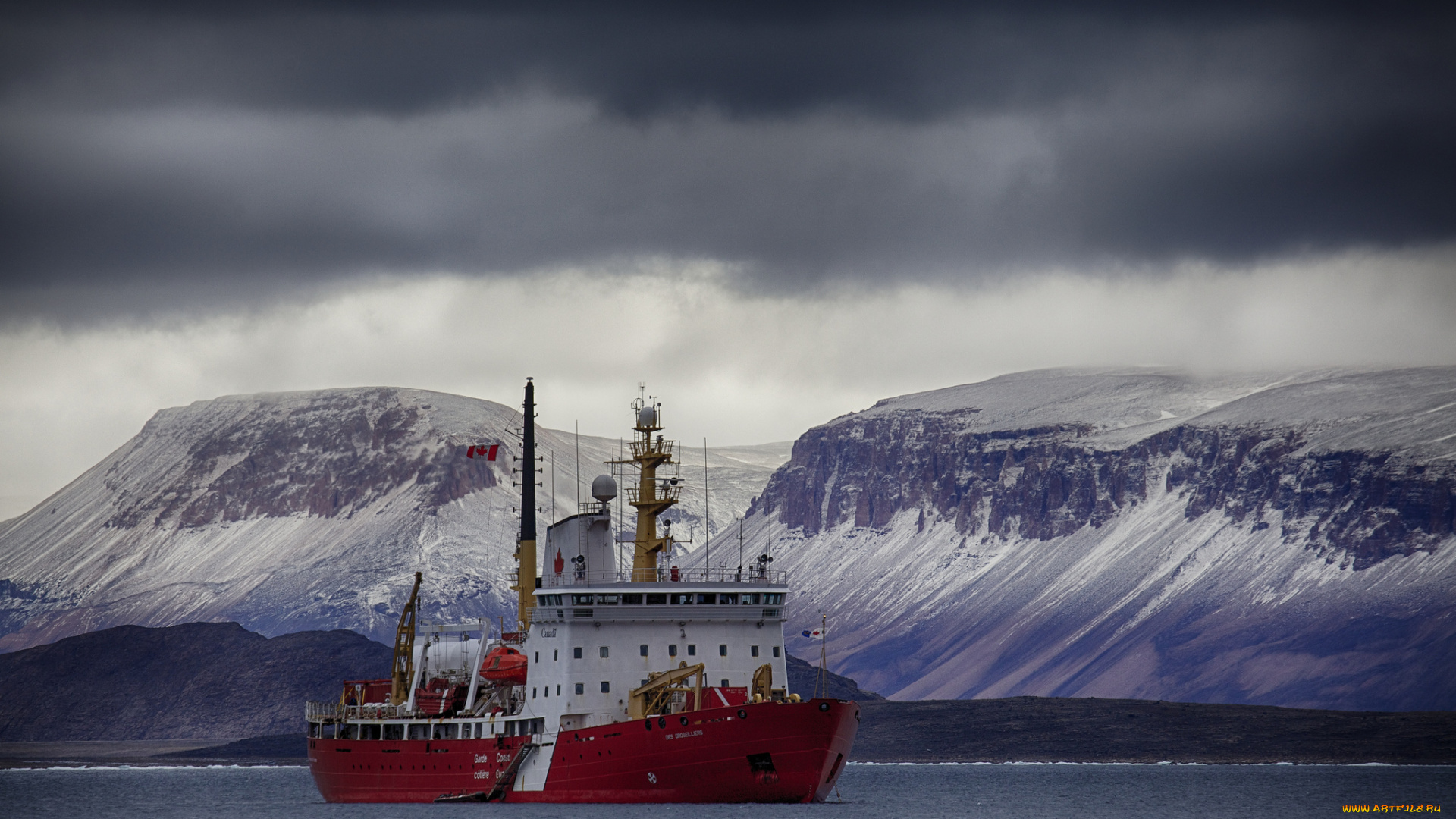 корабли, танкеры, небо, море, горы, север, корабль