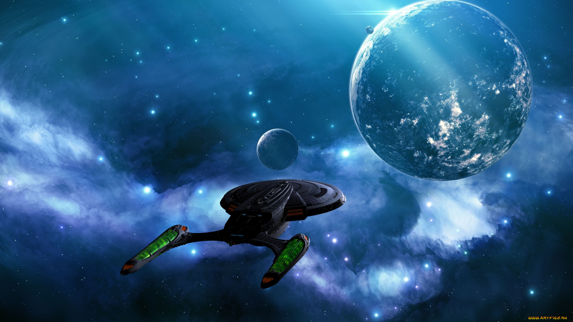 космос, арт, планета, вселенная, звезды, космический, корабль
