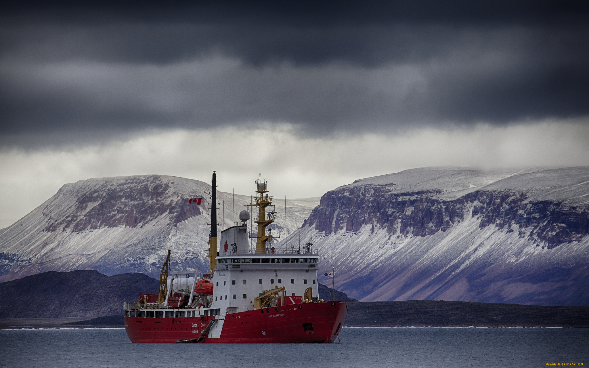 корабли, танкеры, небо, море, горы, север, корабль