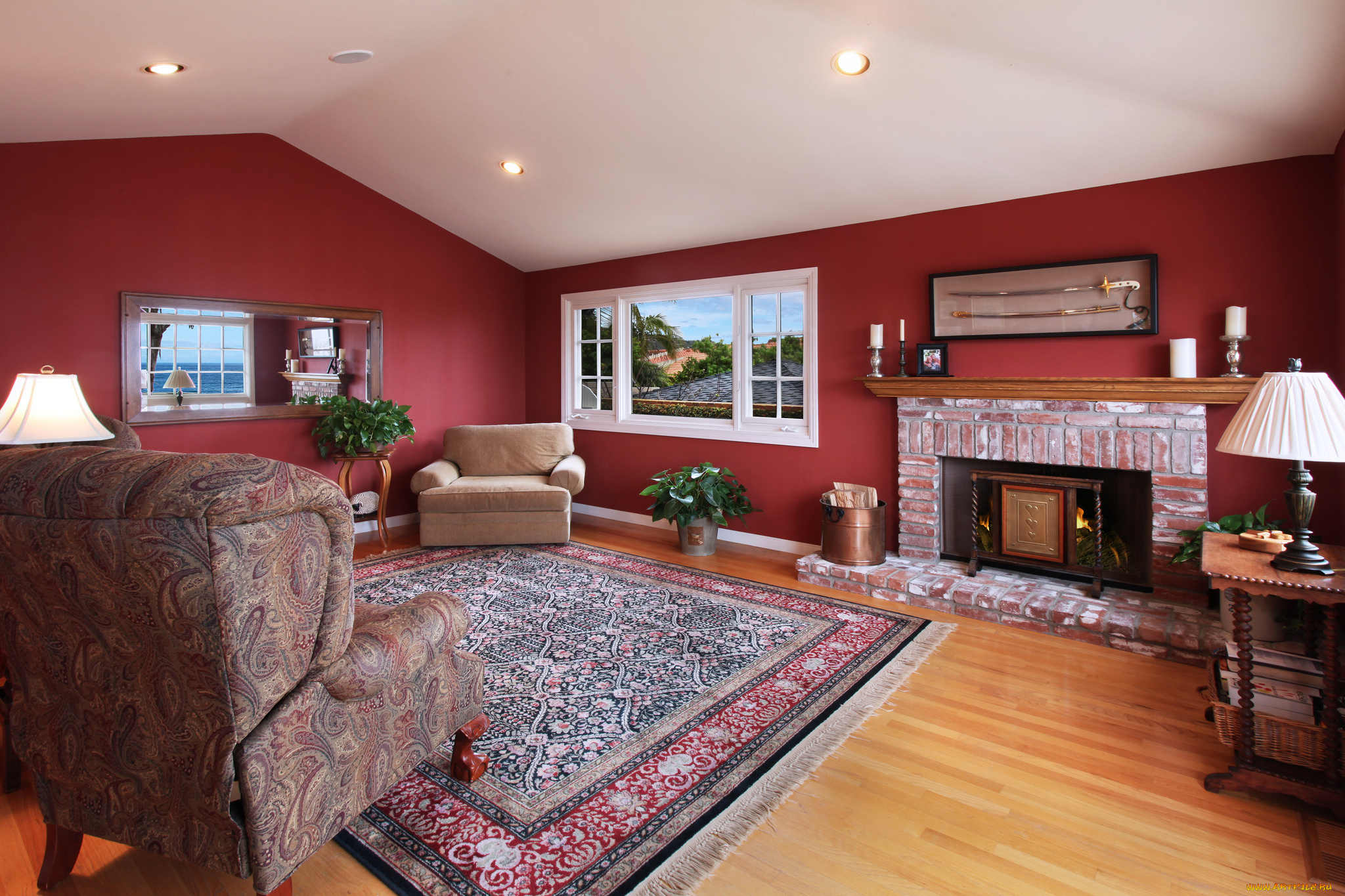 интерьер, гостиная, цветы, мебель, оформление, дизайн