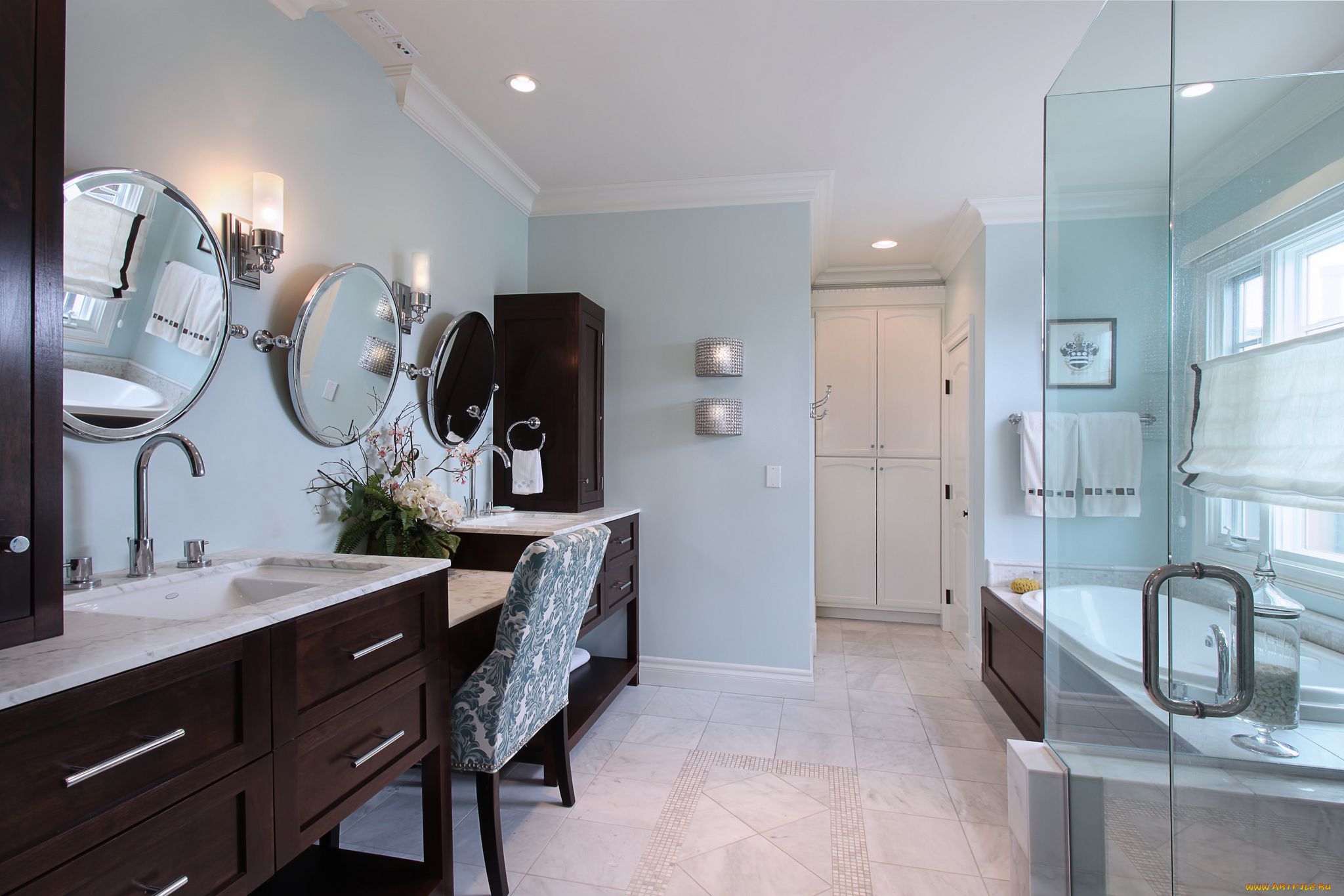 интерьер, ванная, и, туалетная, комнаты, ванная, стиль, дизайн, цветы