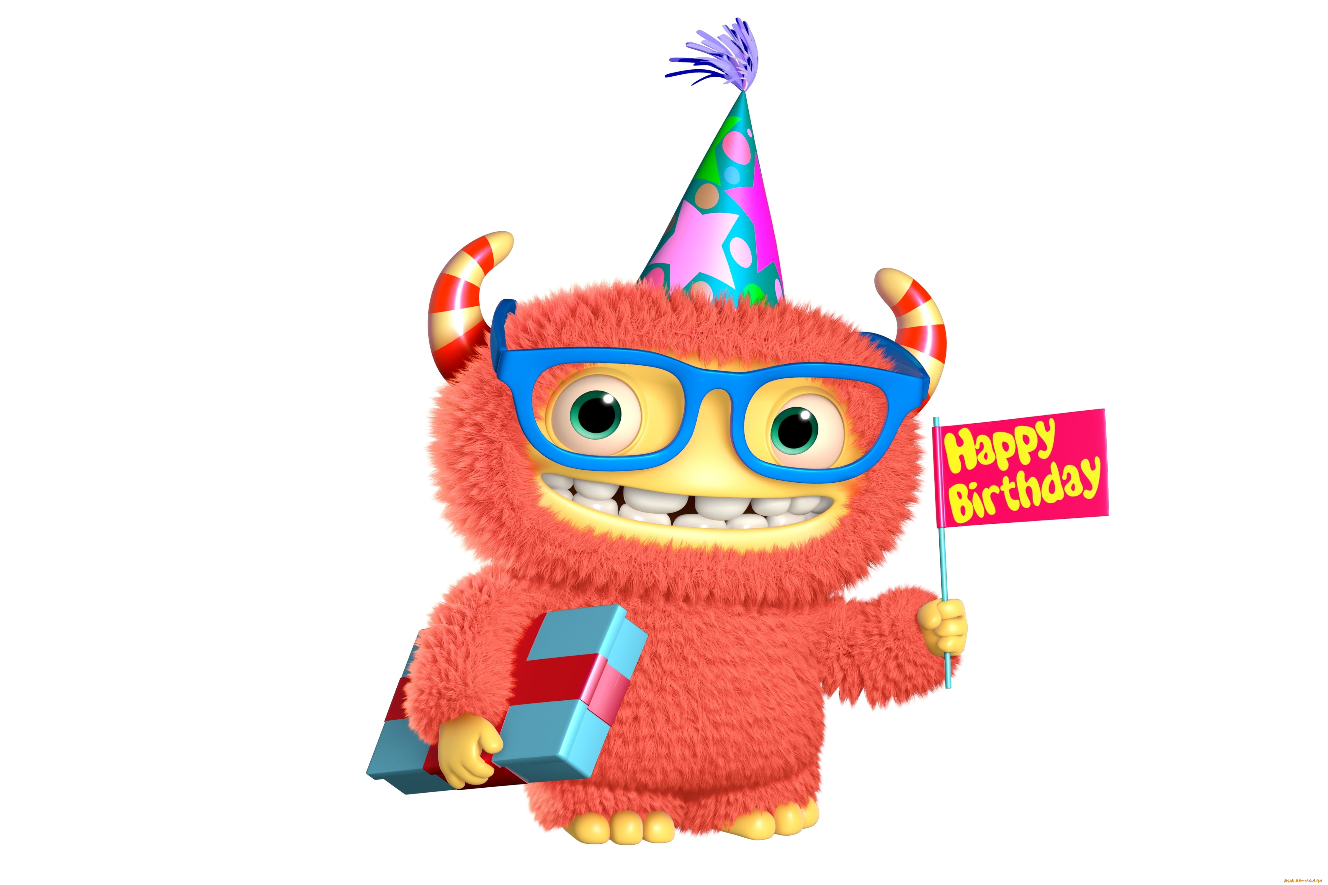 3д, графика, юмор, , humor, cartoon, monster, funny, персонаж, монстр, happy, birthday, smile, cute