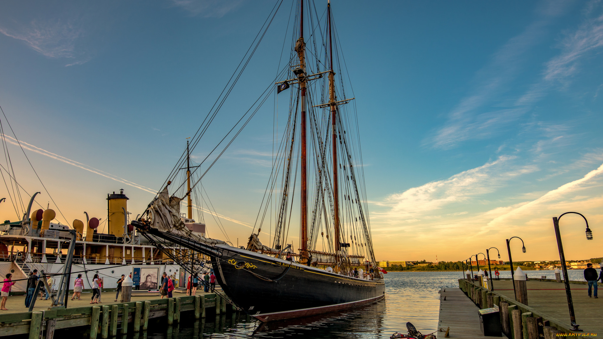 bluenose, ii, корабли, парусники, причал, шхуна