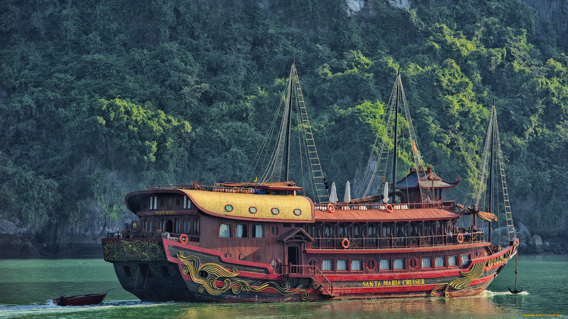 корабли, другое, судно, лес, берег