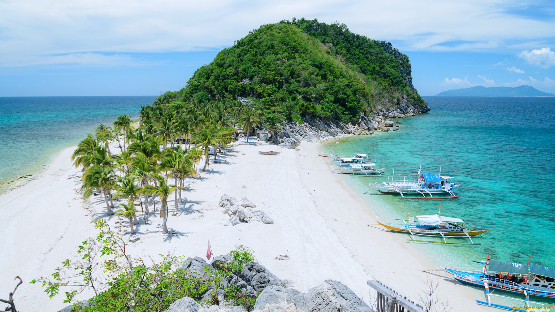 корабли, лодки, , шлюпки, тропики, остров, балансиры