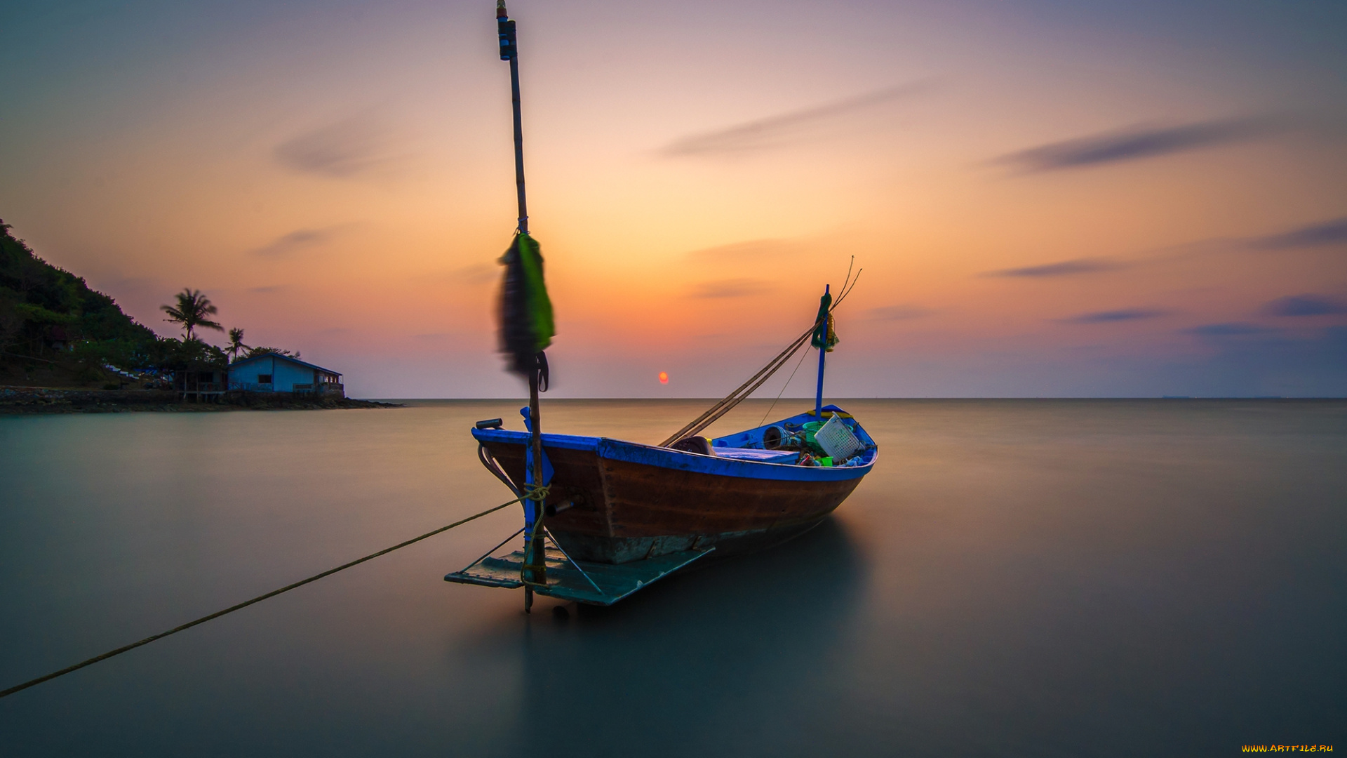 корабли, моторные, лодки, тропики, сумерки, лодка