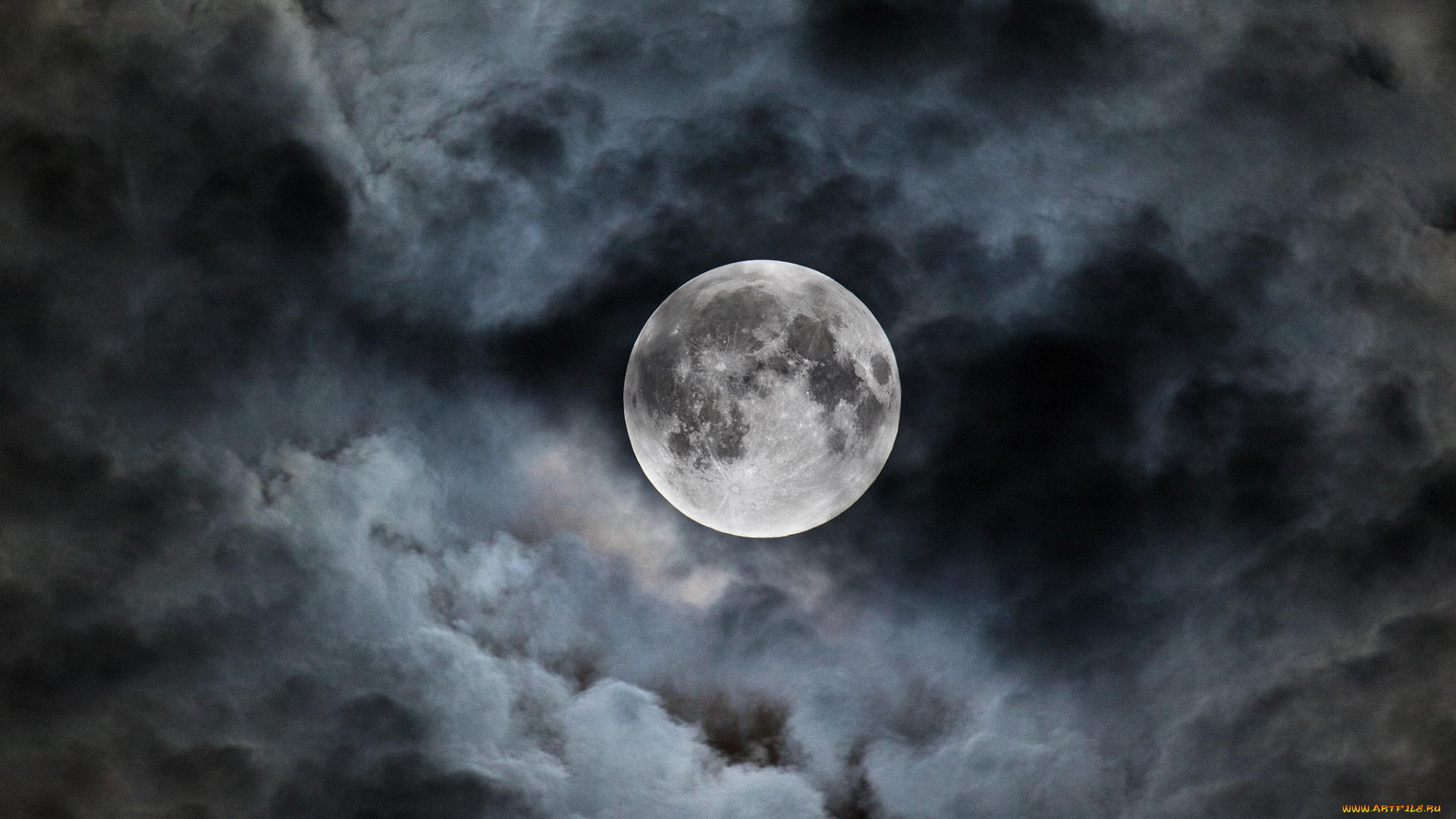 космос, луна, ночь, небо, тучи