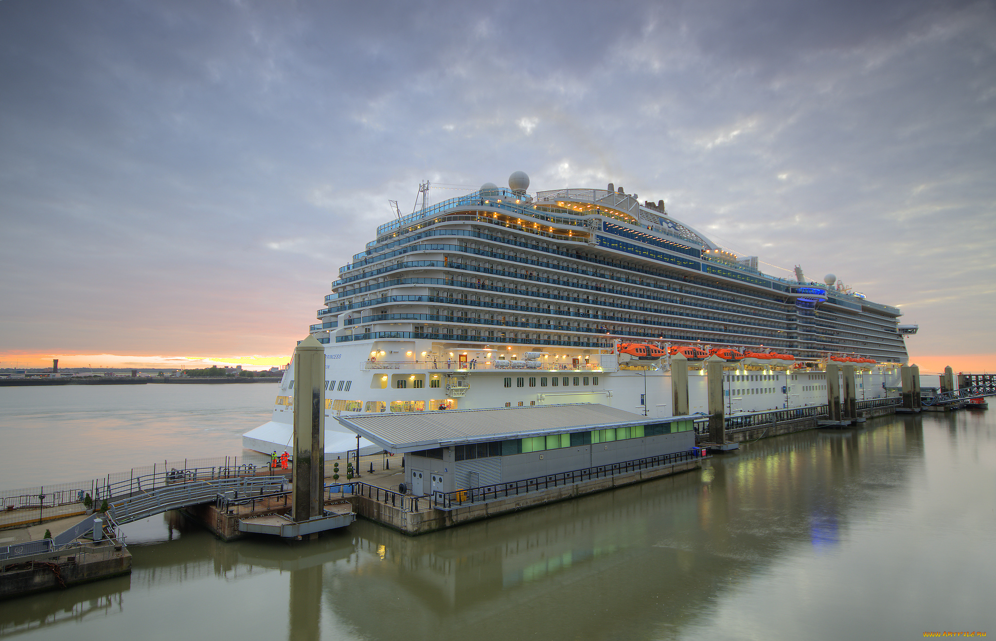 royal, princess, корабли, лайнеры, океанский, лайнер, причал, круиз