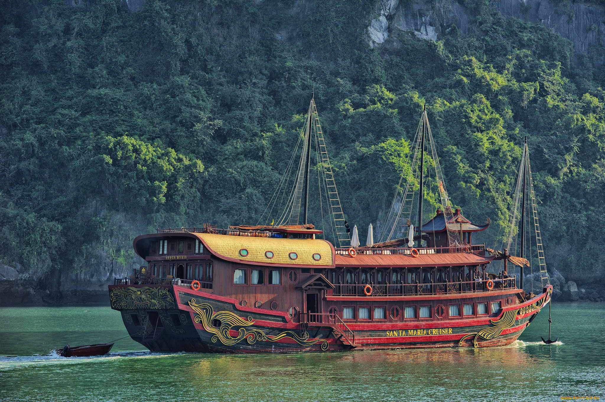 корабли, другое, судно, лес, берег