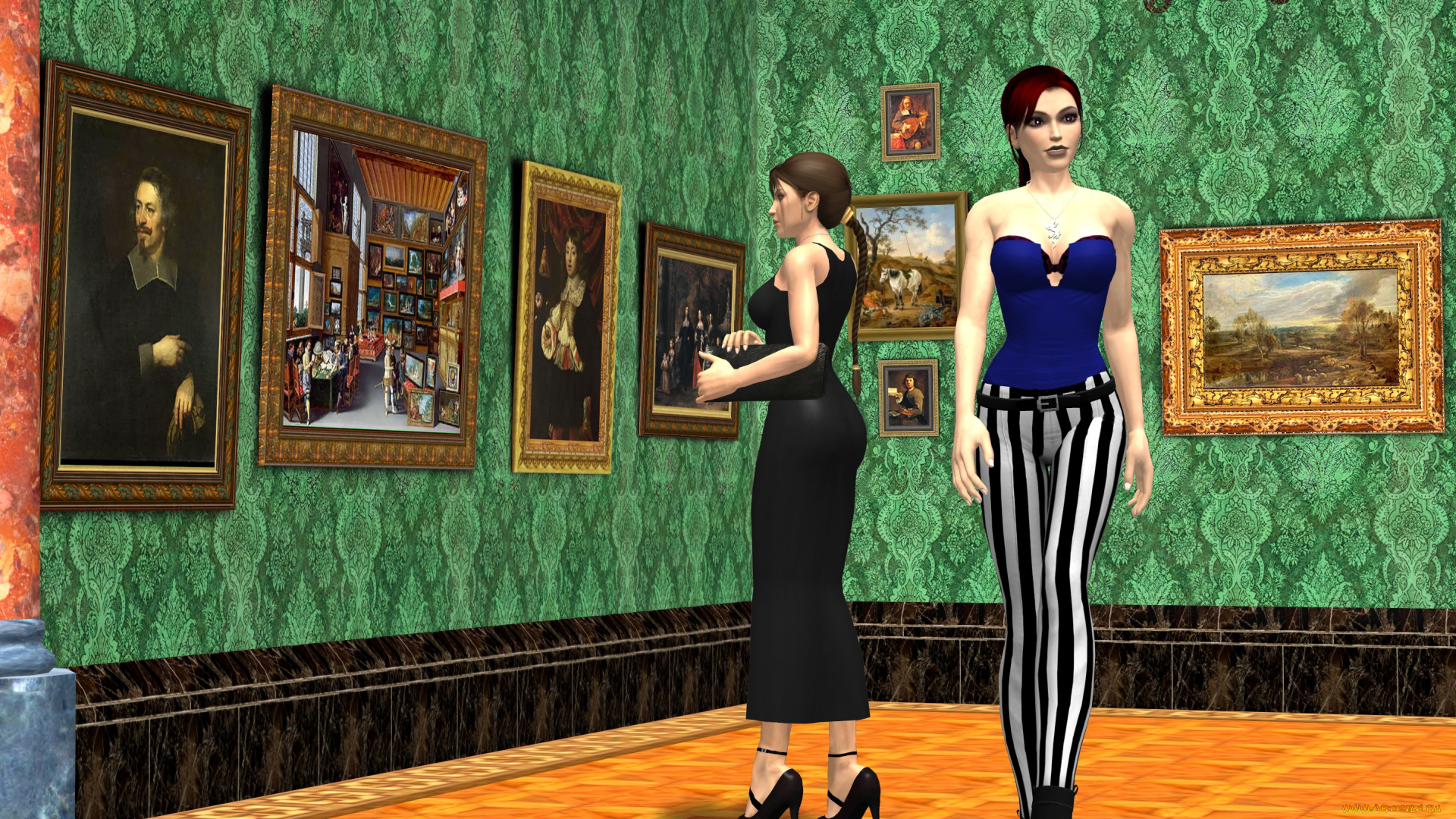 3д, графика, люди, , people, девушки, музей, фон, взгляд