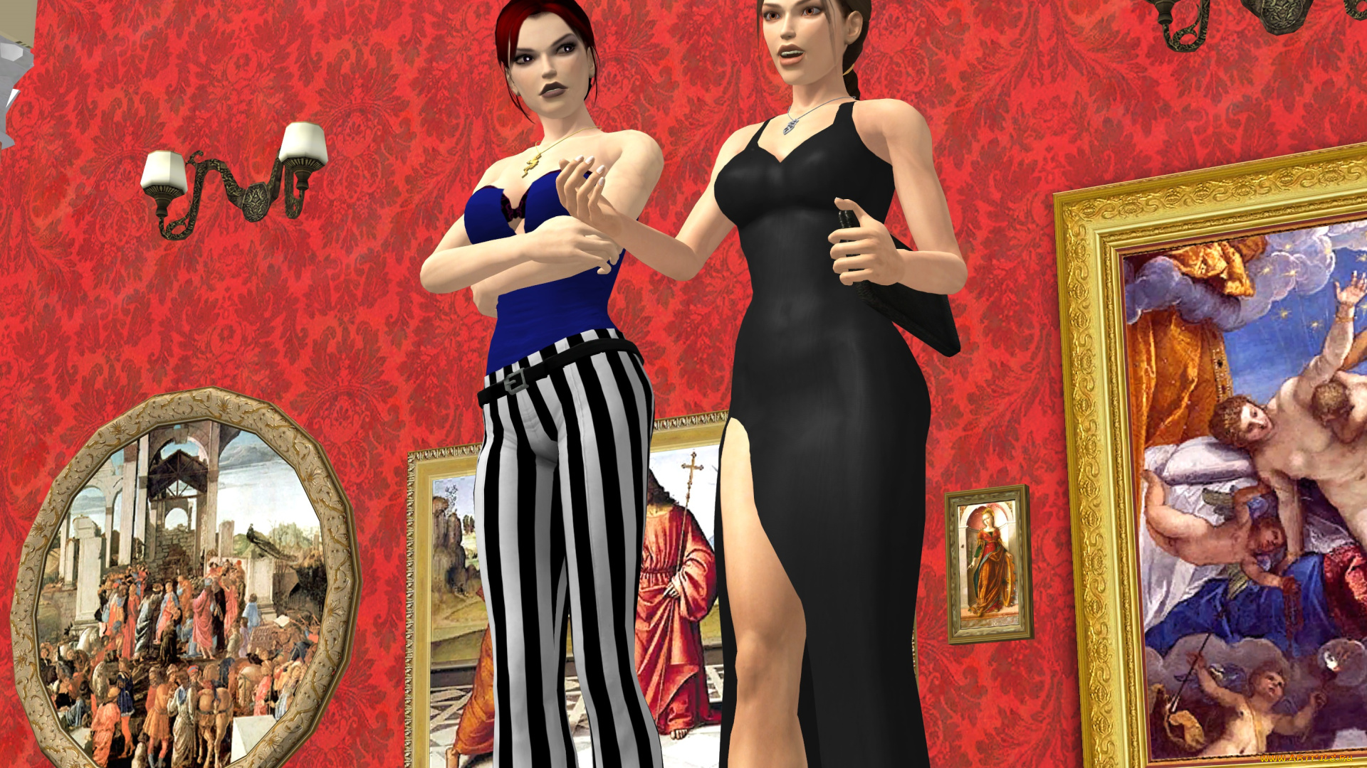 3д, графика, люди, , people, музей, фон, девушки, взгляд