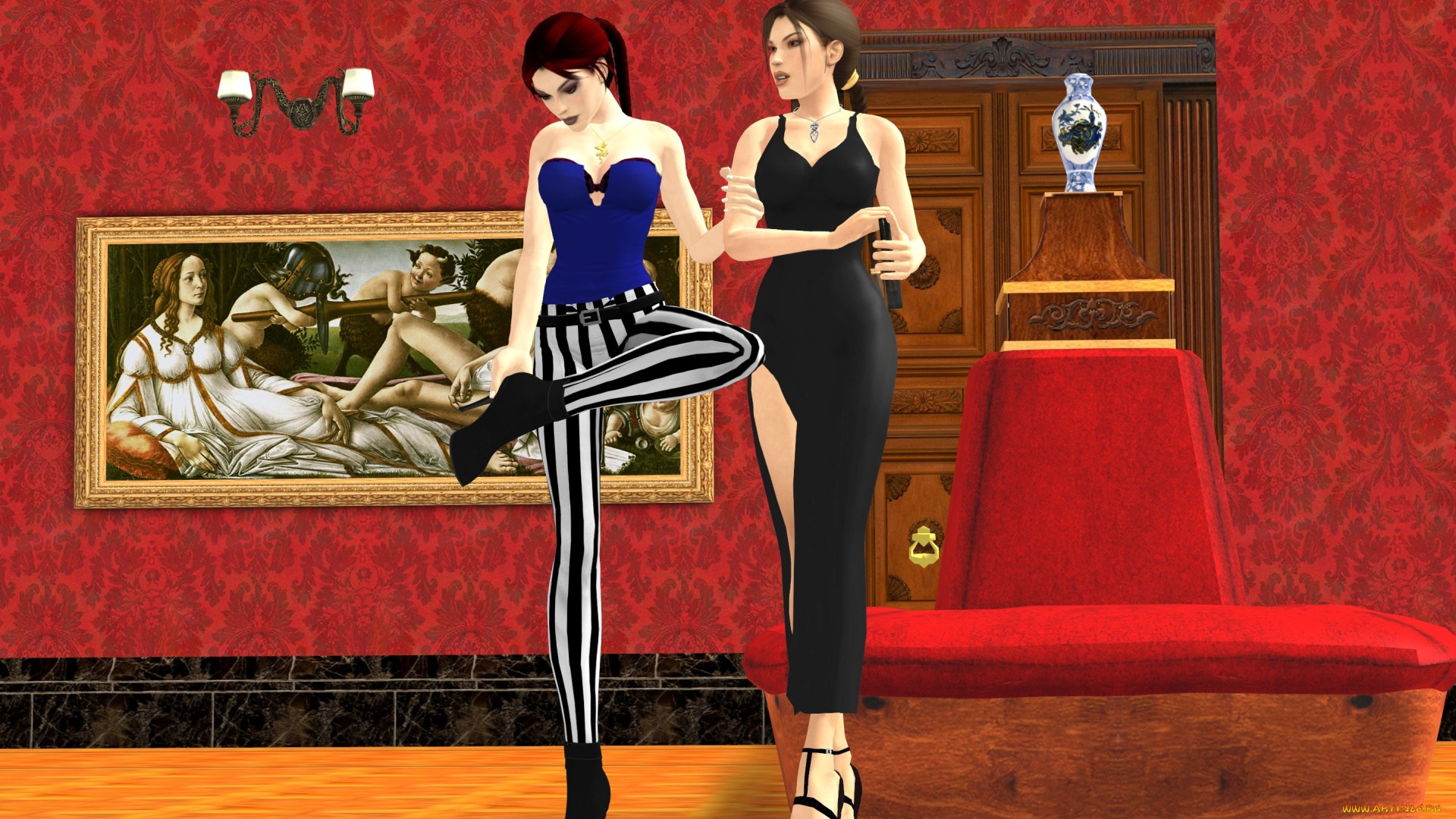 3д, графика, люди, , people, музей, фон, взгляд, девушки