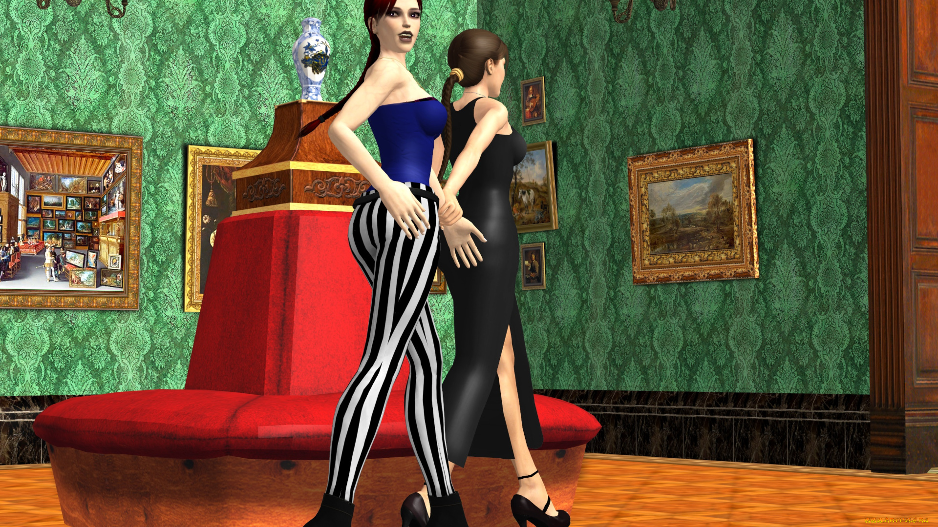 3д, графика, люди, , people, музей, фон, взгляд, девушки