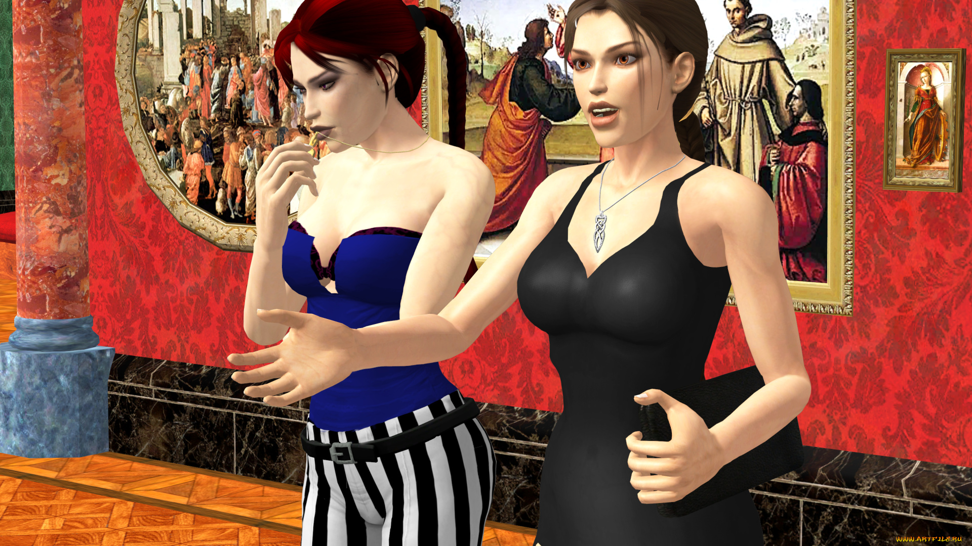 3д, графика, люди, , people, музей, фон, взгляд, девушки