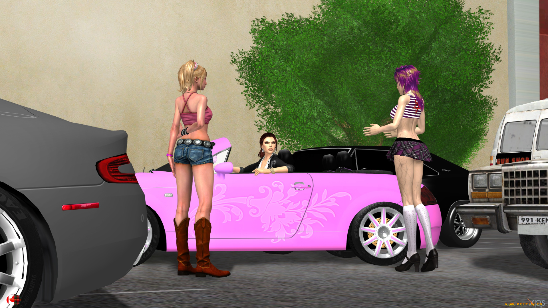 3д, графика, люди-авто, мото, , people-, car, , , moto, автомобиль, фон, взгляд, девушки