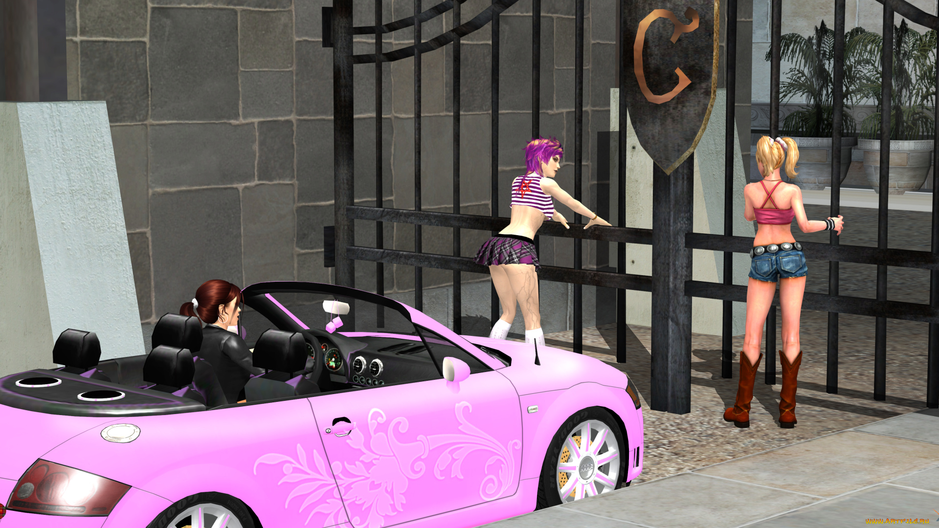 3д, графика, люди-авто, мото, , people-, car, , , moto, девушки, автомобиль, фон, взгляд