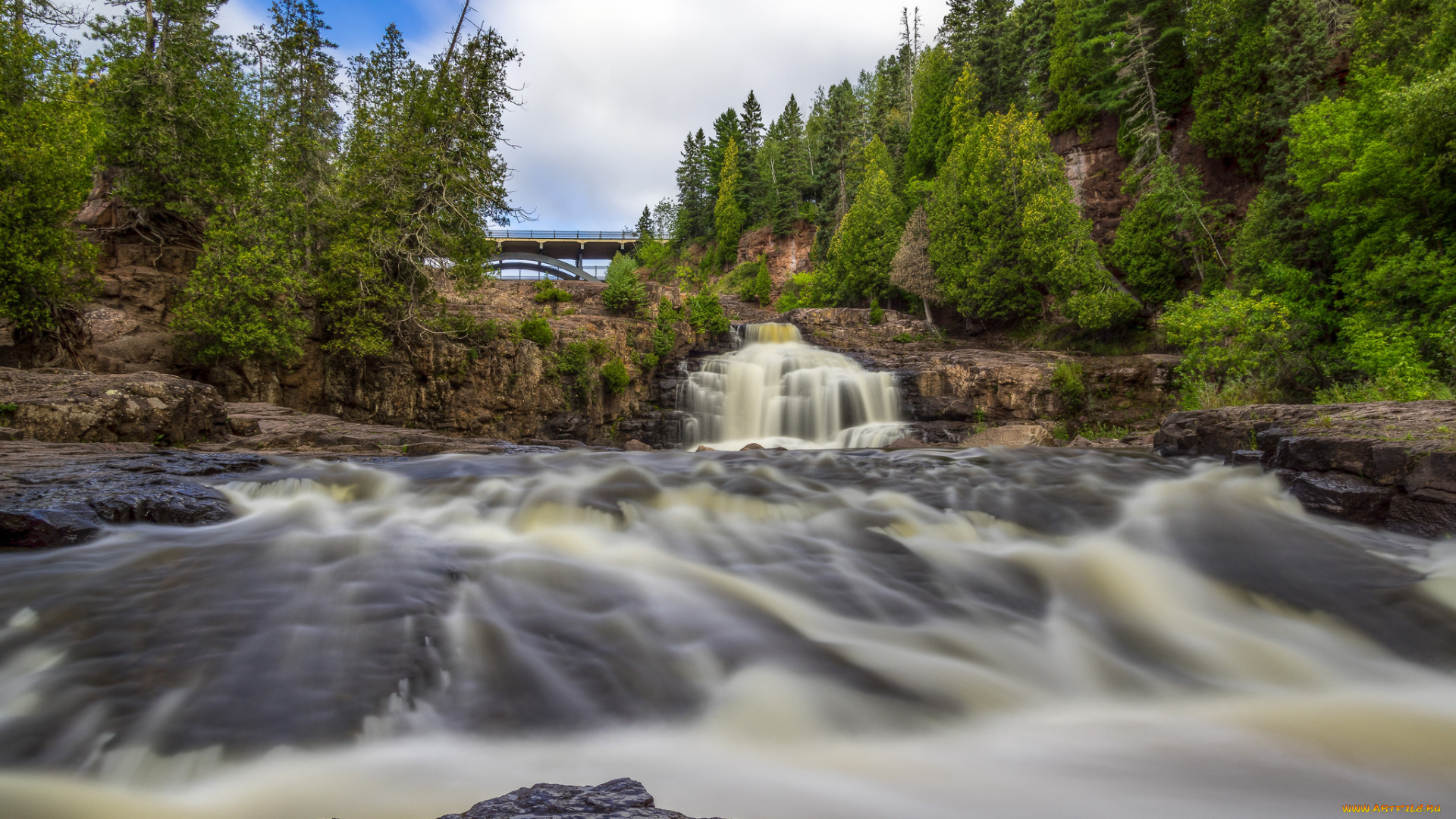 природа, водопады, река, лес, водопад